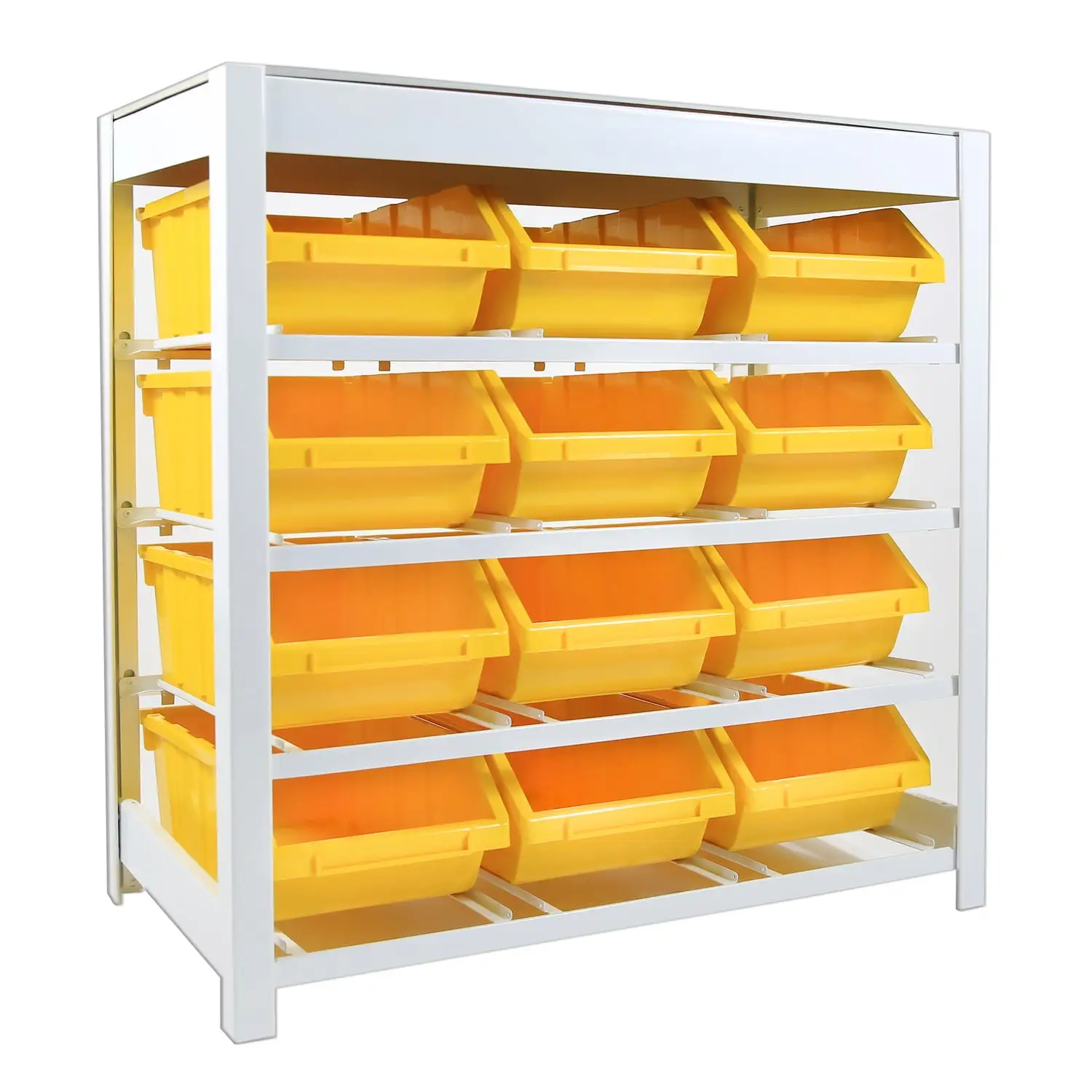 King's Rack 4 Tires 12 Bins Steel Botless Bin System Garage Storage Shelving Units in Yellow (33 in. W x 35 in. H x 15 in. D)