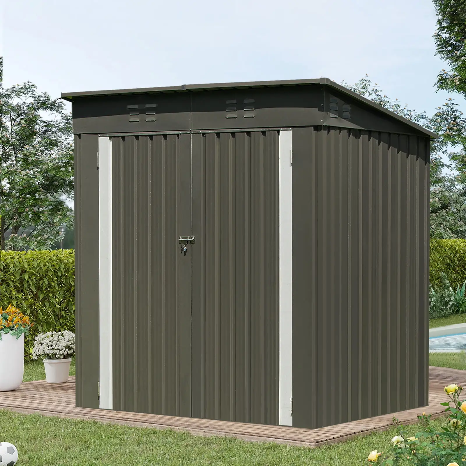 Kkonetoy 6.4x4.3x6.0FT Metal Tool Sheds Heavy Duty Storage House Outdoor Storage Lockable