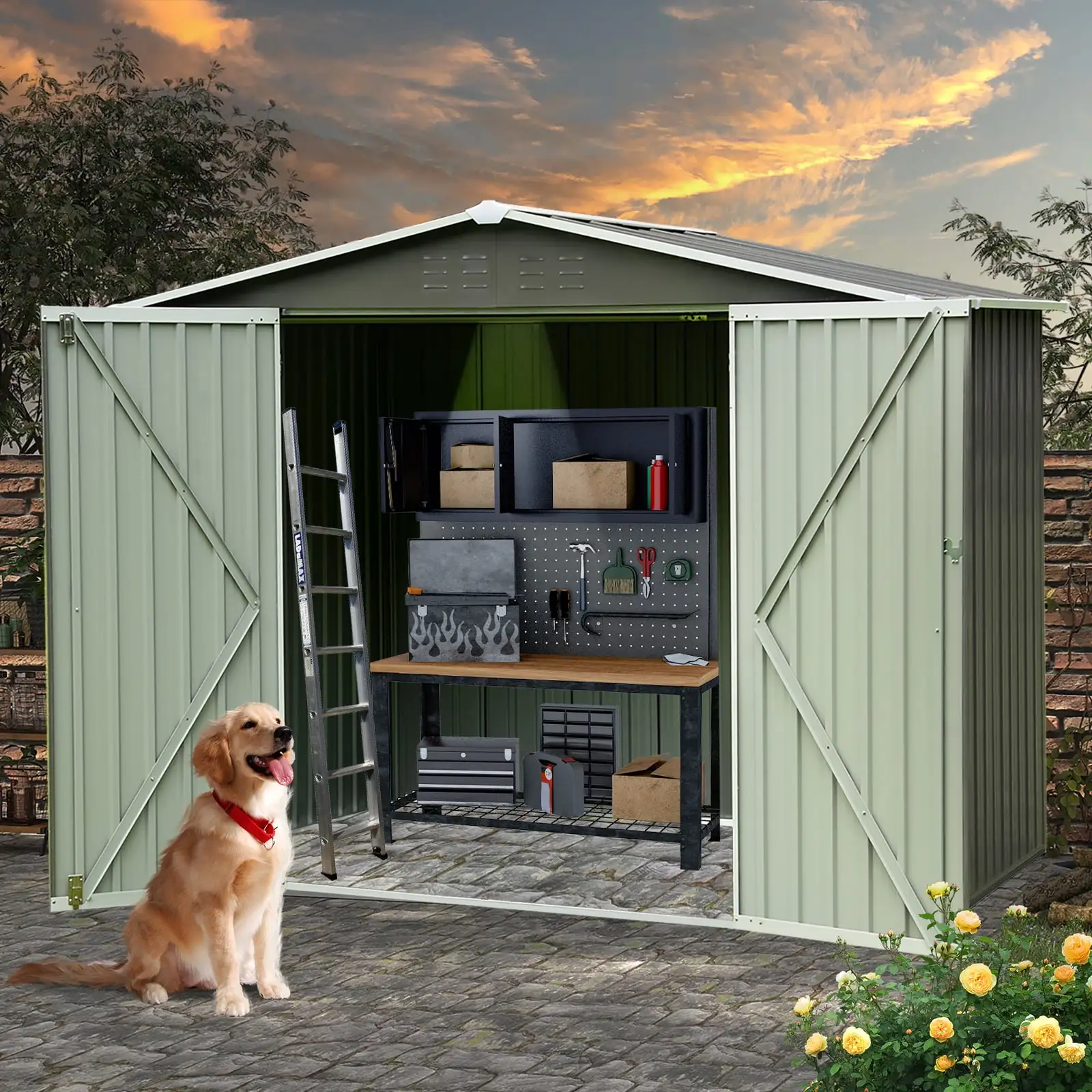 Kkonetoy 8.2x6ft Large Outdoor Storage Shed House Garden Shed For Backyard Tool Dark Gray