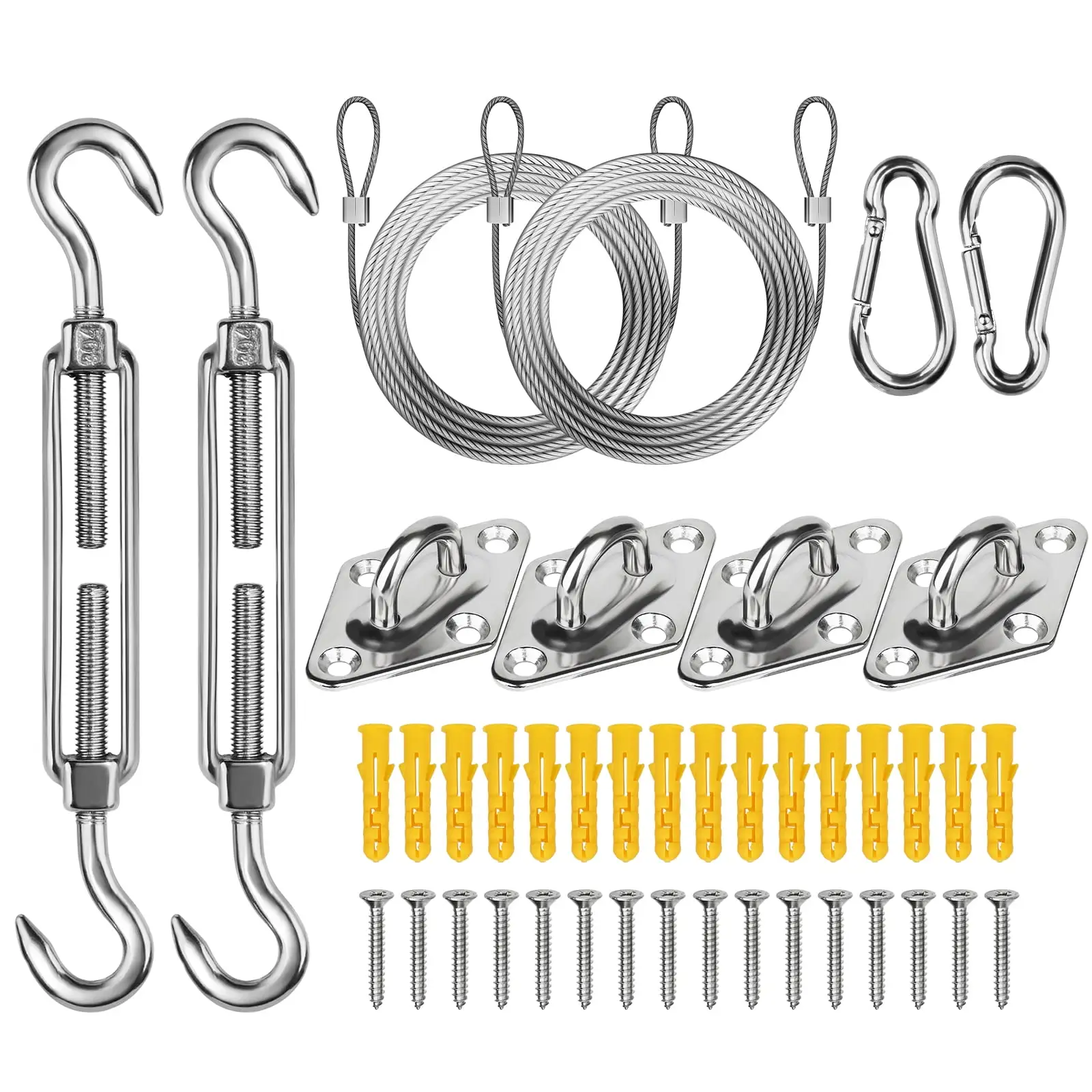 Kozyland Sun Sail Hardware Kit with 304 Stainless Steel Wire Rope for Square/Rectangular/Triangle. Anti-Rust Sail Shade Hardware Kit for Outdoor Patio Lawn and Garden (5 | 42 pcs)