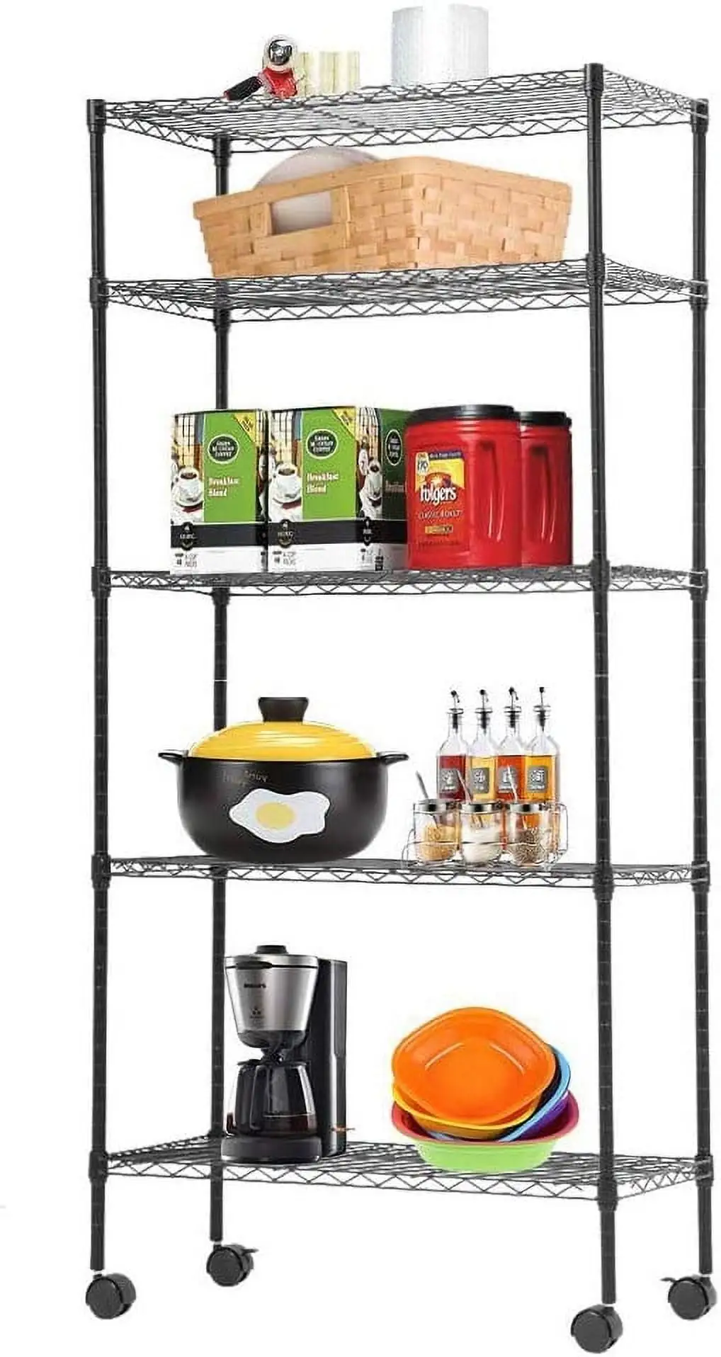 Ktaxon 35''L x 14''W x 60''H 5-Shelf Wire Shelving. Steel Rolling Garage Storage Rack on Wheels. Black