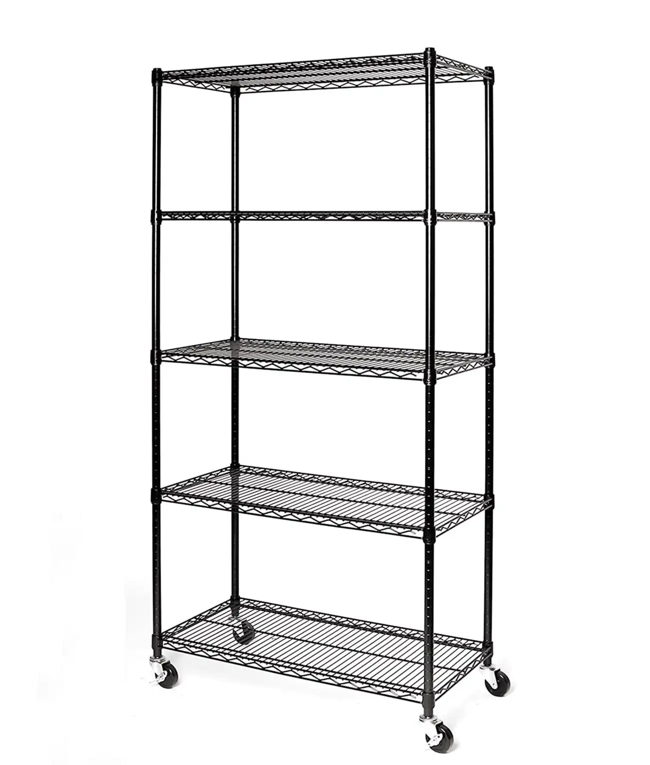 Ktaxon Commercial 5-Tier Storage Rack. Rolling Metal Garage Storage Shelves Black. 35''L x 18''W x 71''H. Capacity for 750 lbs