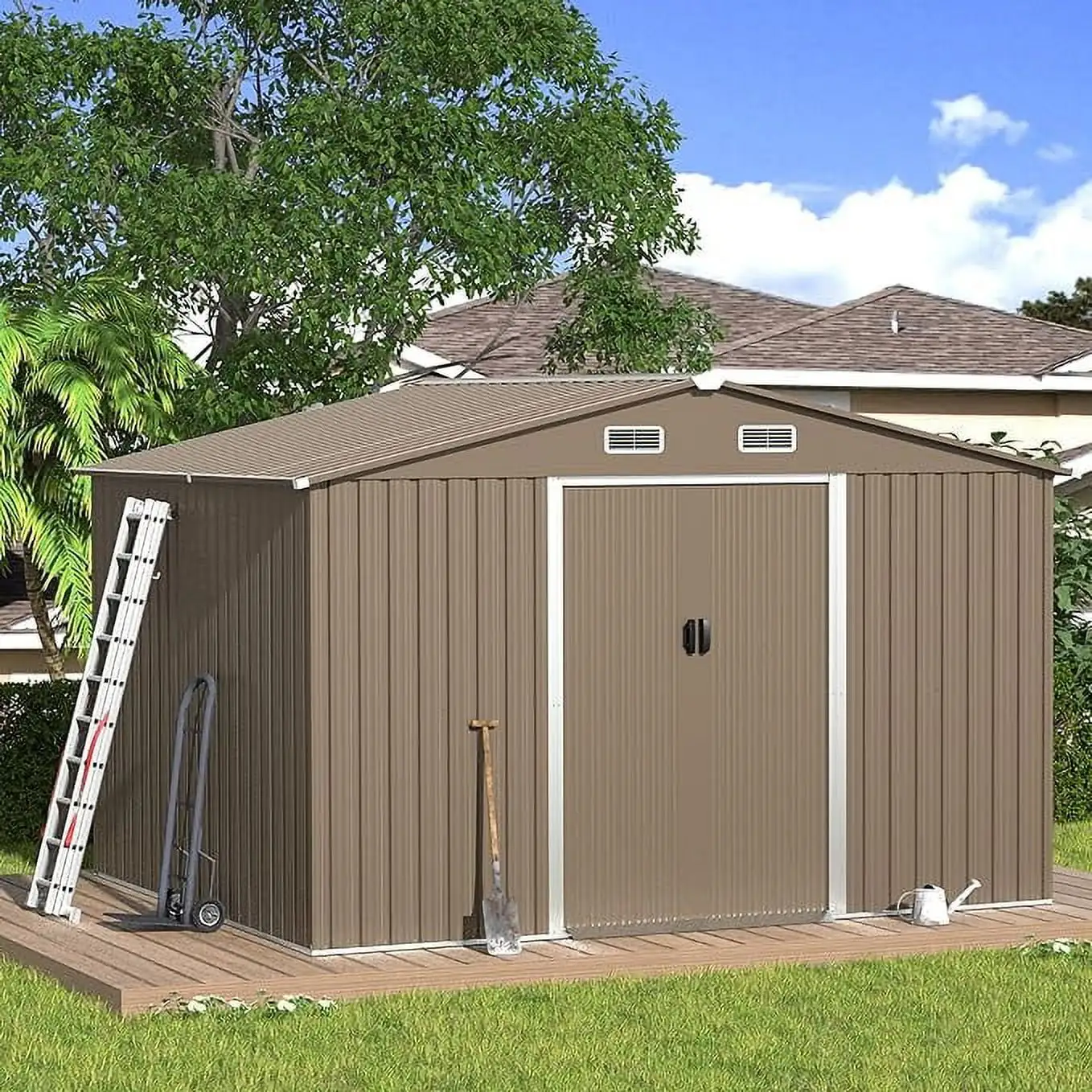 Kullavik 10'X8' Outdoor Metal Storage Shed. Metal Shed Kit with Double Doorknobs and Air Vents Waterproof Sheds Cabinet for Patio and Outside Storage