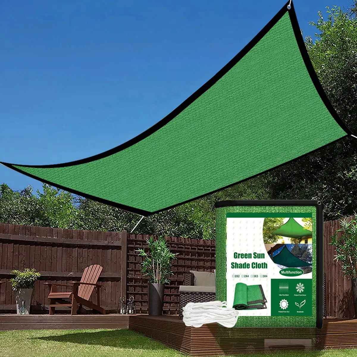 Kyoffiie Sun Shade Outdoor Rectangle Shade Sail with 8m Rope Durable Non-woven Plastic Sun Canopy Garden Accessories for Patio Backyard Swimming Pool Outdoor Activities