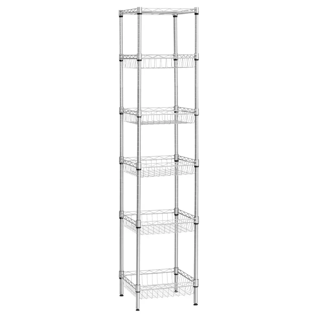 LANGRIA 6-Tier Bathroom Shelving Supreme Shelving Units. Storage Rack Corner Shelf Organization Utility Rack for Home Kitchen Living Room Bedroom Laundry Office.198 lbs Capacity. Silver