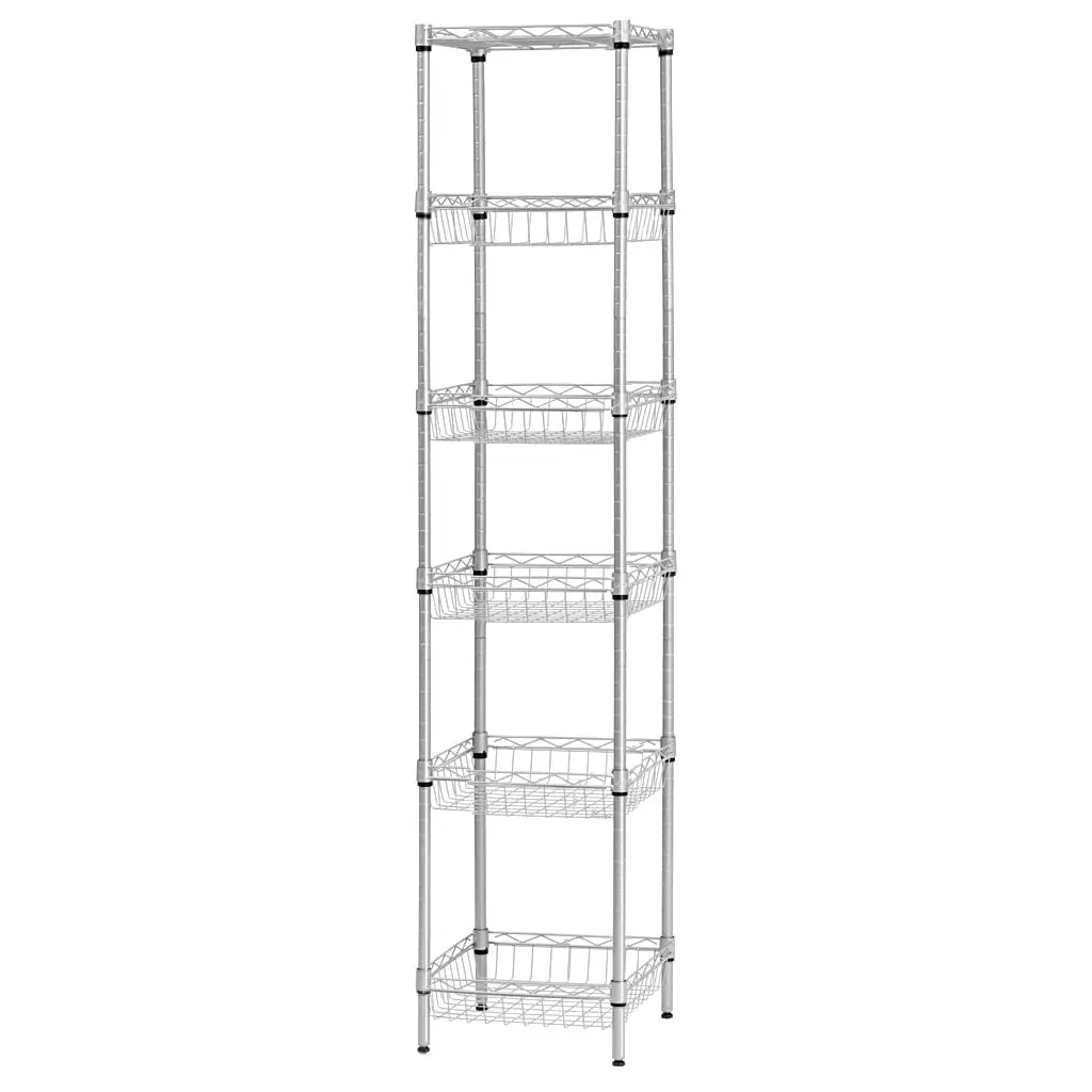 LANGRIA 6-Tier Wire Shelving Unit with Baskets. Sliver