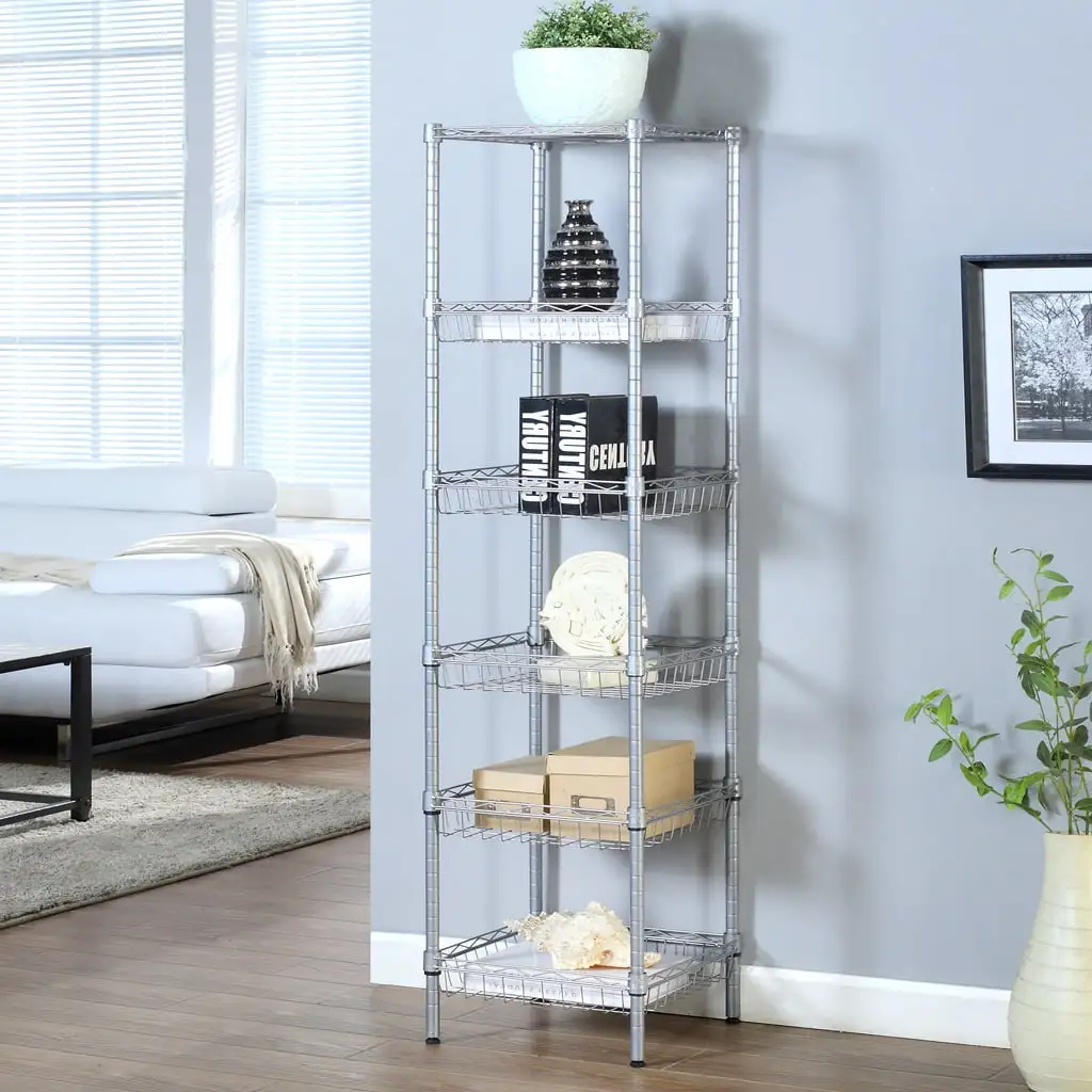 LANGRIA Classics 6-Tier Iron Square Tower Shelving. Silver