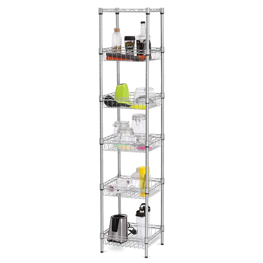 LANGRIA Storage shelves. 6-Tier Wire Storage Unit with Baskets Shelving adjustable storage shelf. 13.4 D x 13.4 W x 63 H.Silver