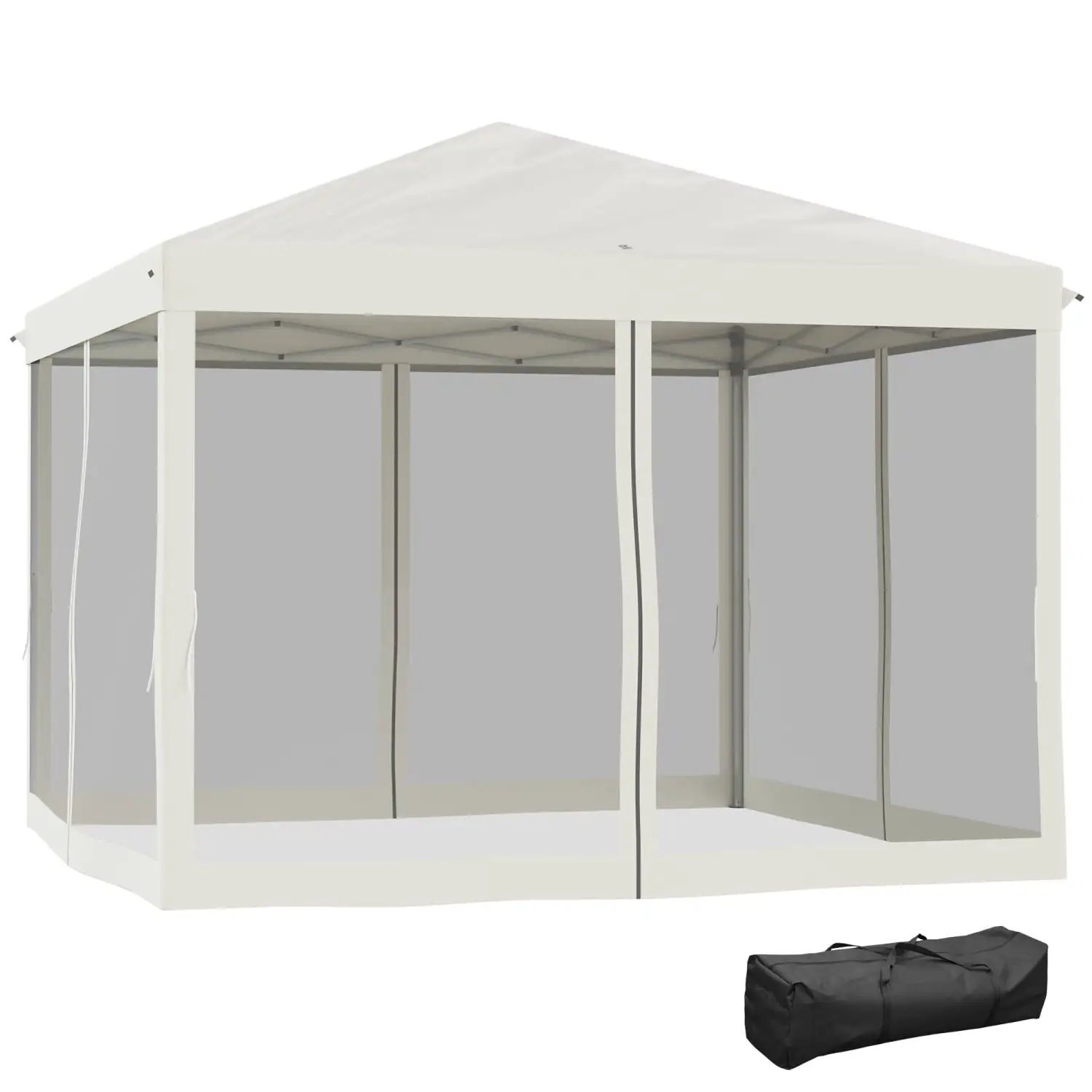 LEIYEHOOM 10' x 10' Pop Up Canopy Tent with Netting Instant Gazebo Ez up Screen House Room with Carry Bag Height Adjustable for Outdoor Garden Patio Beige