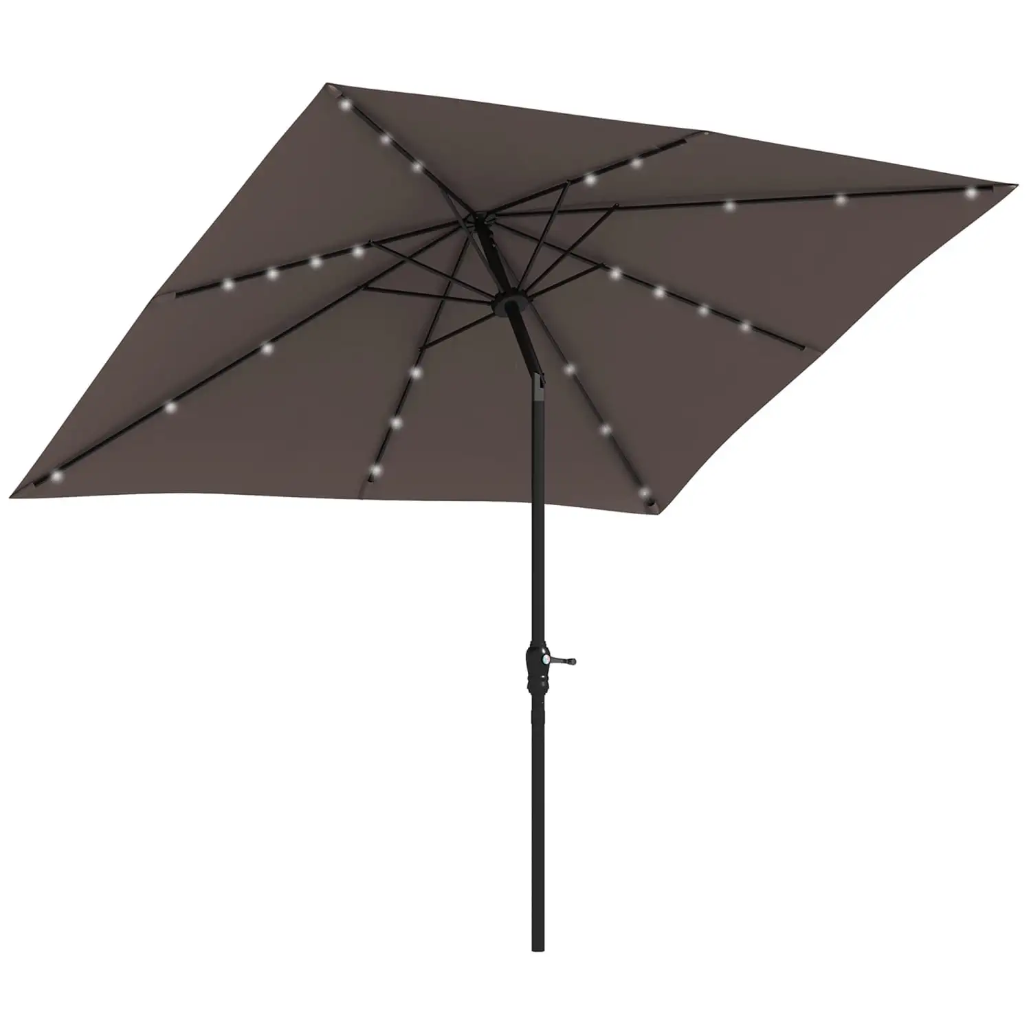 LEIYEHOOM 9' x 7' Solar Umbrella LED Lighted Patio Umbrella for or Base with Tilt & Crank Outdoor Umbrella for Garden Deck Backyard Pool Beach Tan