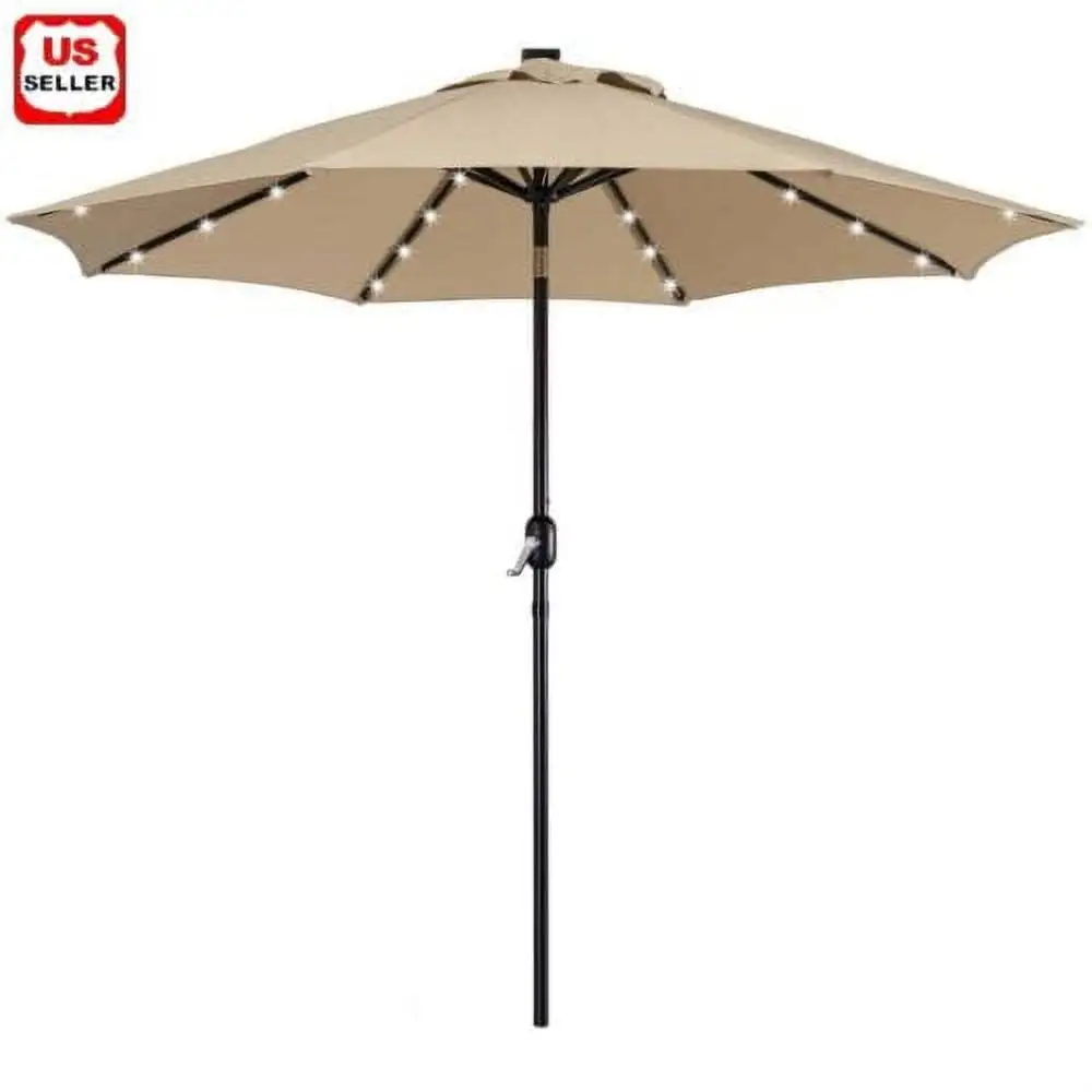 LINKPAL 9 ft Solar Umbrella 32 LED Lighted Patio Umbrella Table Market Umbrella with Tilt and Crank Outdoor Umbrella for Garden. Deck. Backyard. Pool and Beach