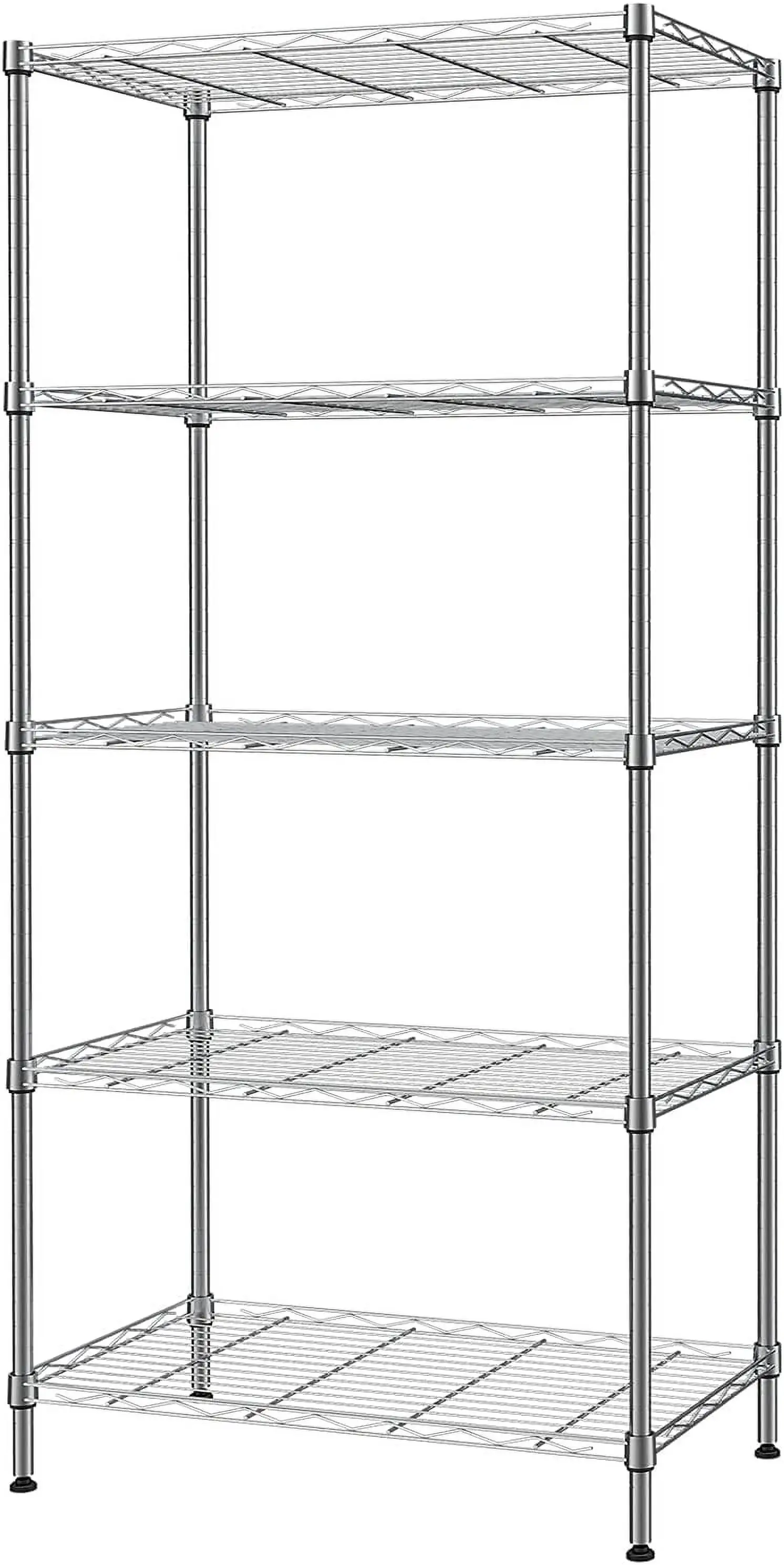 LISUEYNE Wire Shelving Unit. 5-Tier Storage Shelf. 29.1x 13.4x 59.1 Metal Shelves. NSF Height Adjustable Heavy Duty Rack for Home Kitchen Bathroom Garage. 551lbs Capacity. Silver