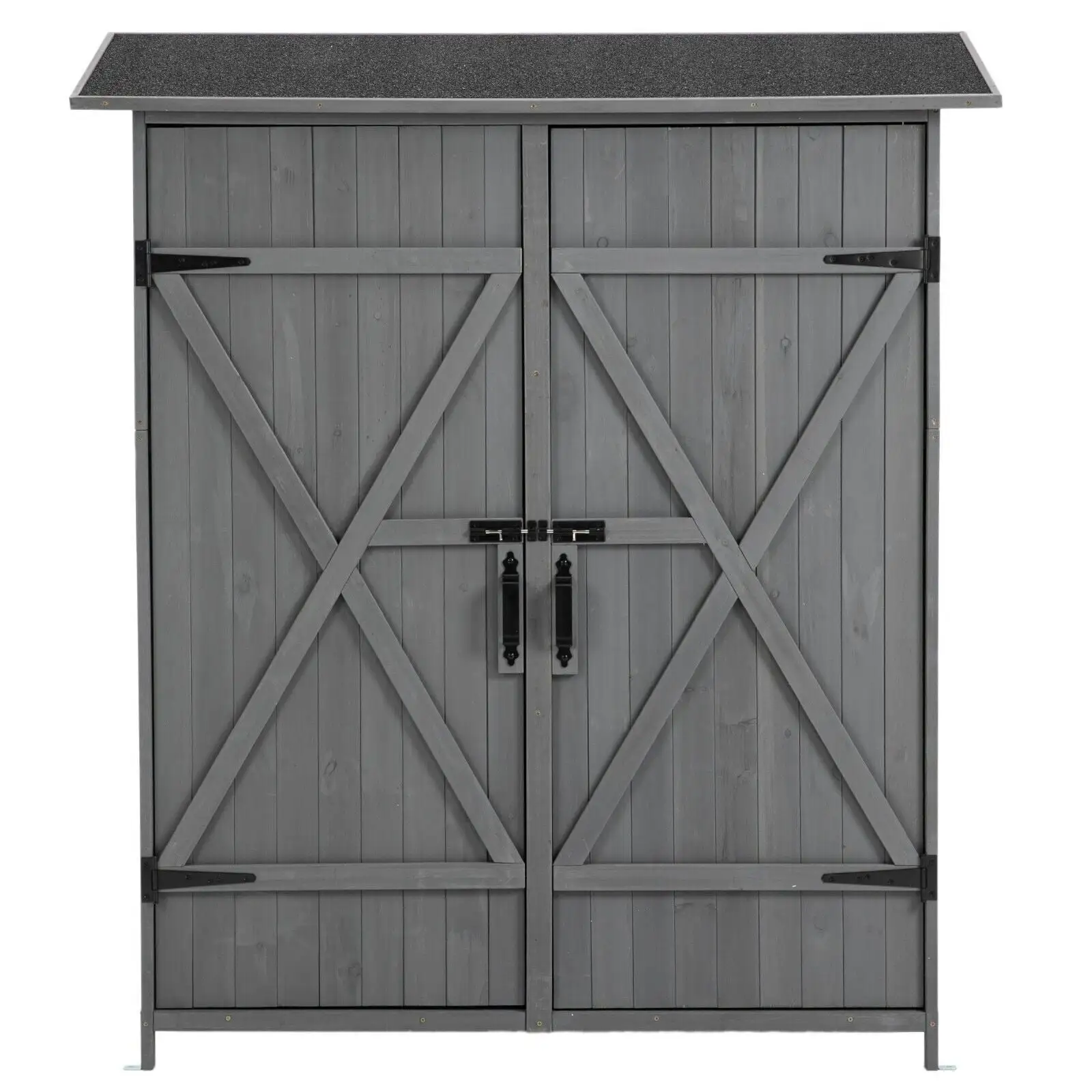 LZBEITEM 64 Wooden Outdoor Garden Storage Shed .Furniture Tool Shed Double Doors .Asphalt Roof Wood Storage Cabinet with Lock and Shelves.Gray