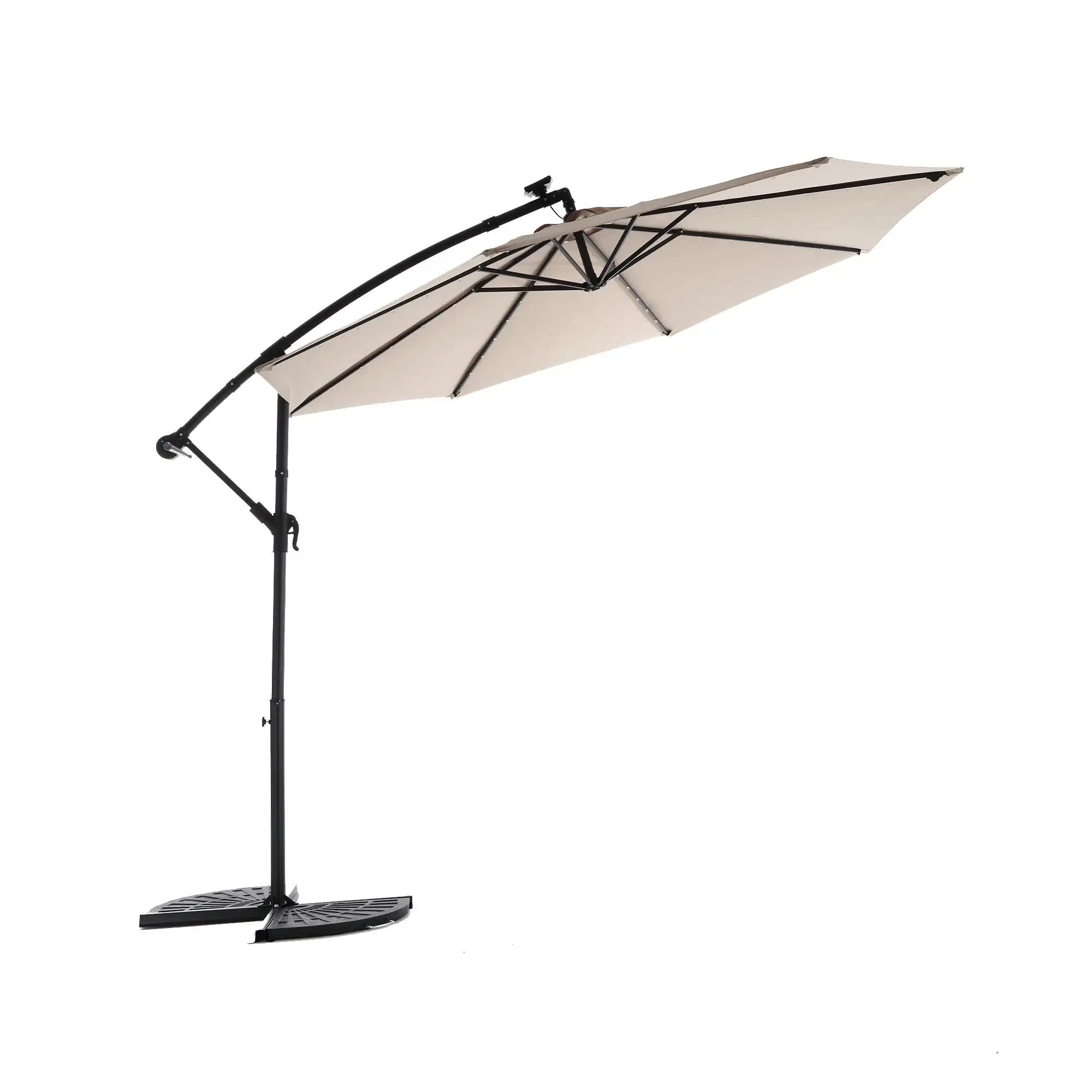 Large 10ft Outdoor Umbrella with Solar LED Lights. Easy Adjustment. Durable Composition