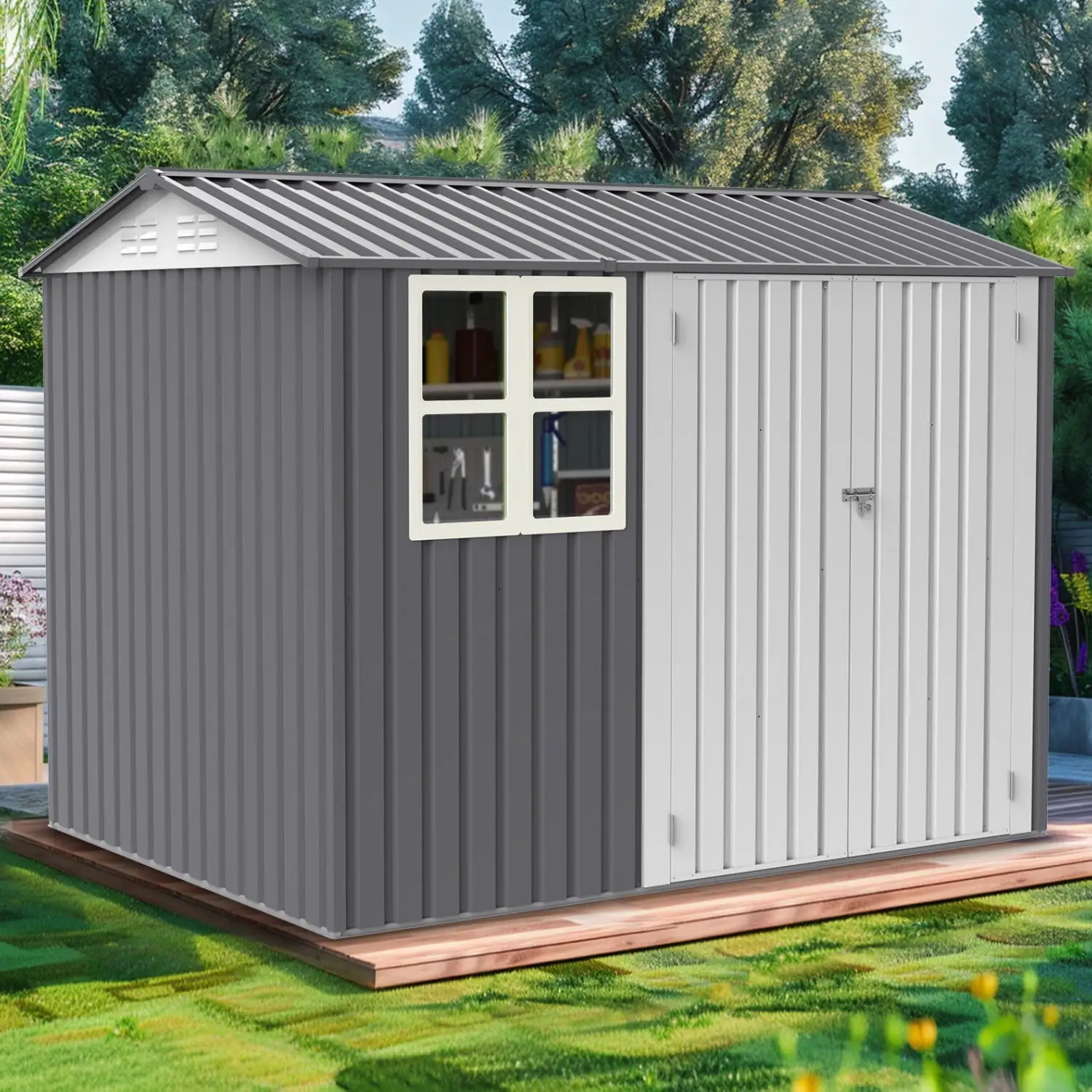 Large 6 x 8 FT Metal Tool Sheds with Window - Durable Storage Shed