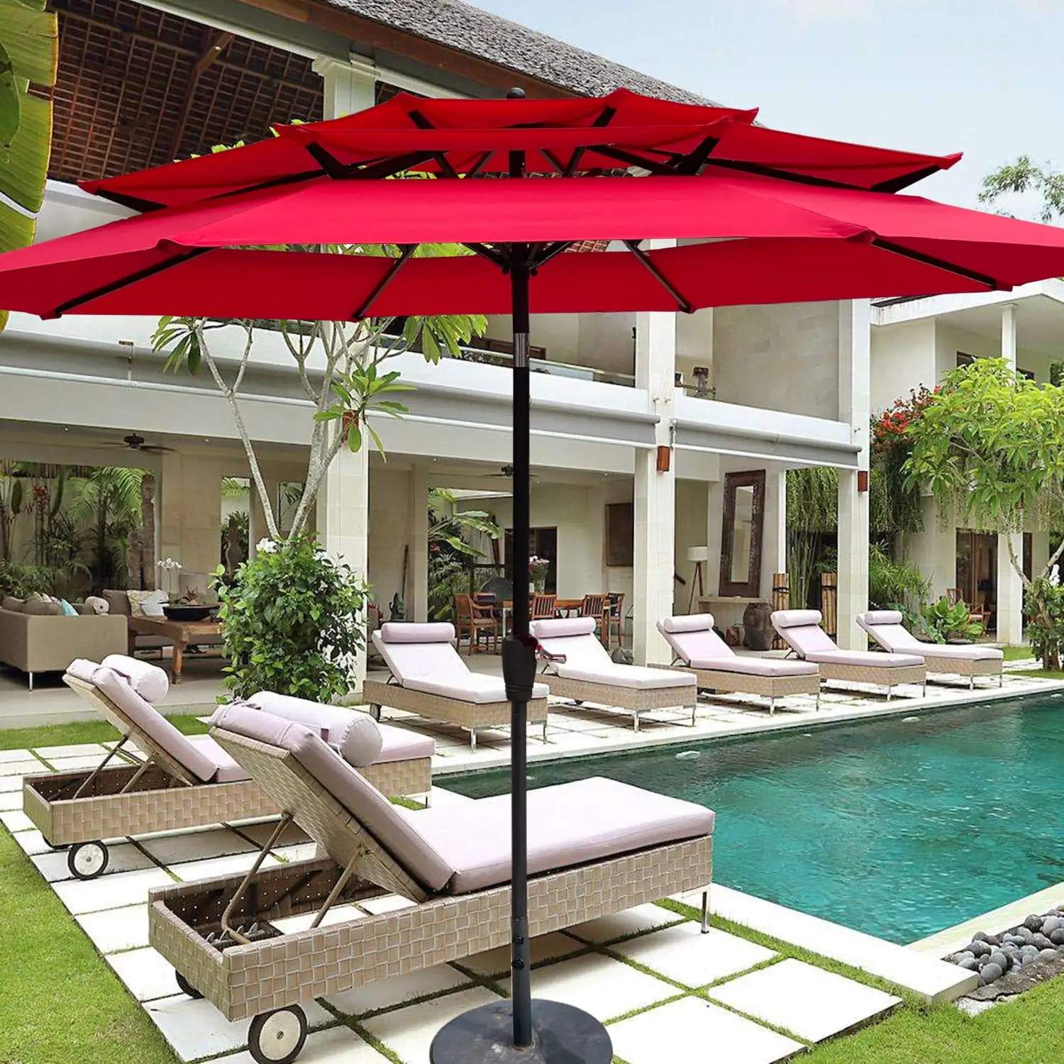 Large Durable 9Ft Outdoor Patio Umbrella with Crank Tilt and Wind Vents ?C Ideal for Garden Deck Backyard and Pool Shade ?C Weather-resistant and Stylish Addition to Your Outdoor