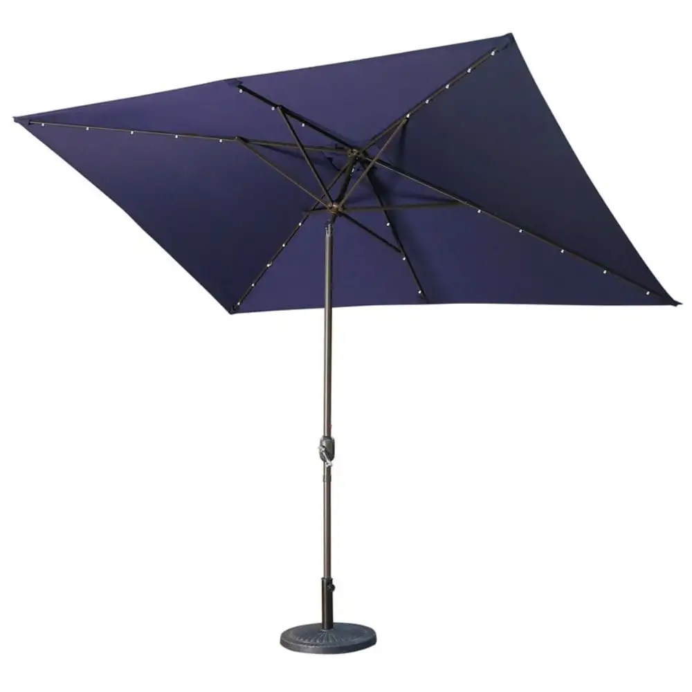 Large Umbrella with Adjustable Tilt and Solar Led Lights. Rectangular Waterproof Umbrella for Patio Backyard Garden Party Beach. Base Not Included. Navy Blue