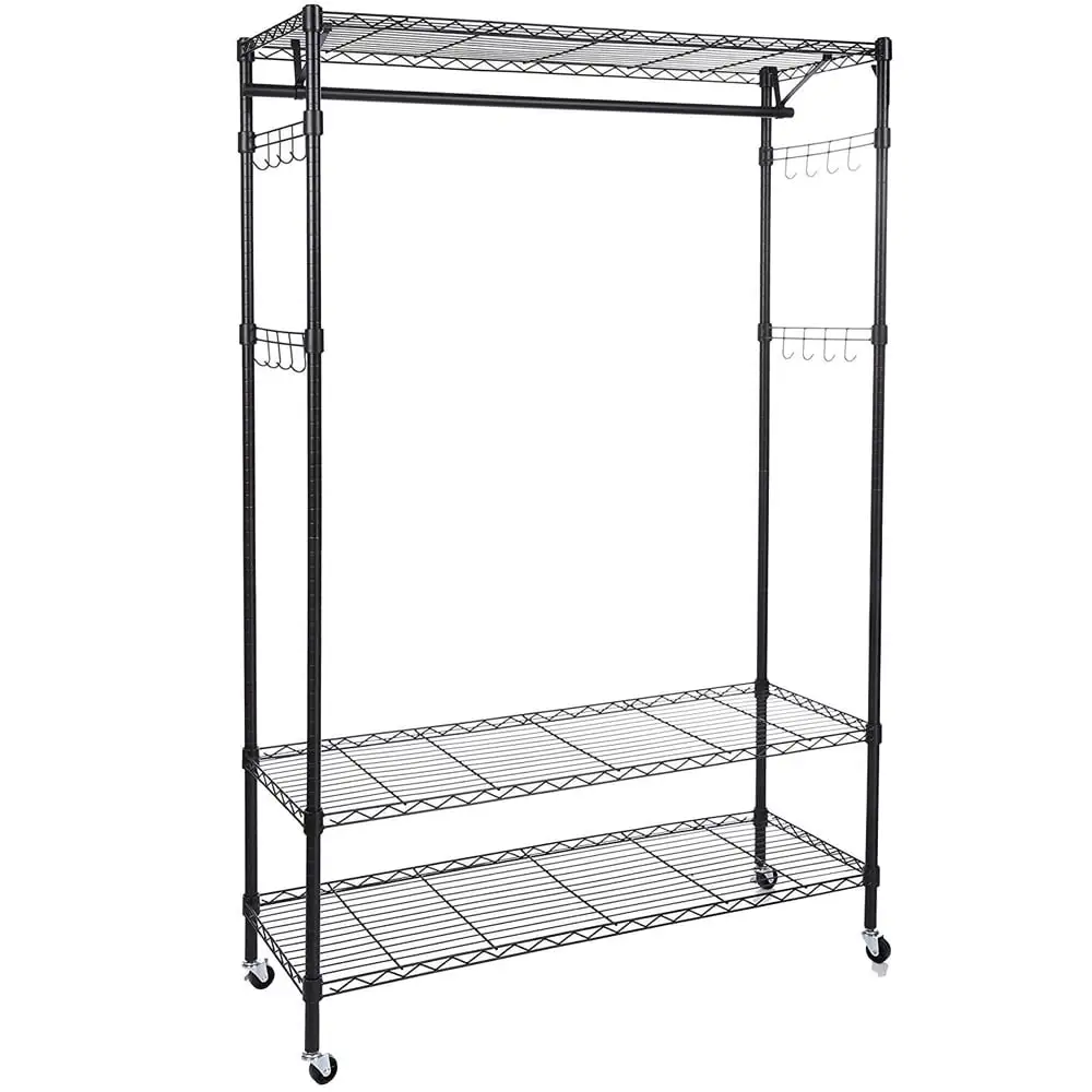 Leadrop 3-Tiers Large Size Heavy Duty Wire Shelving Garment Rolling Rack Clothing Rack