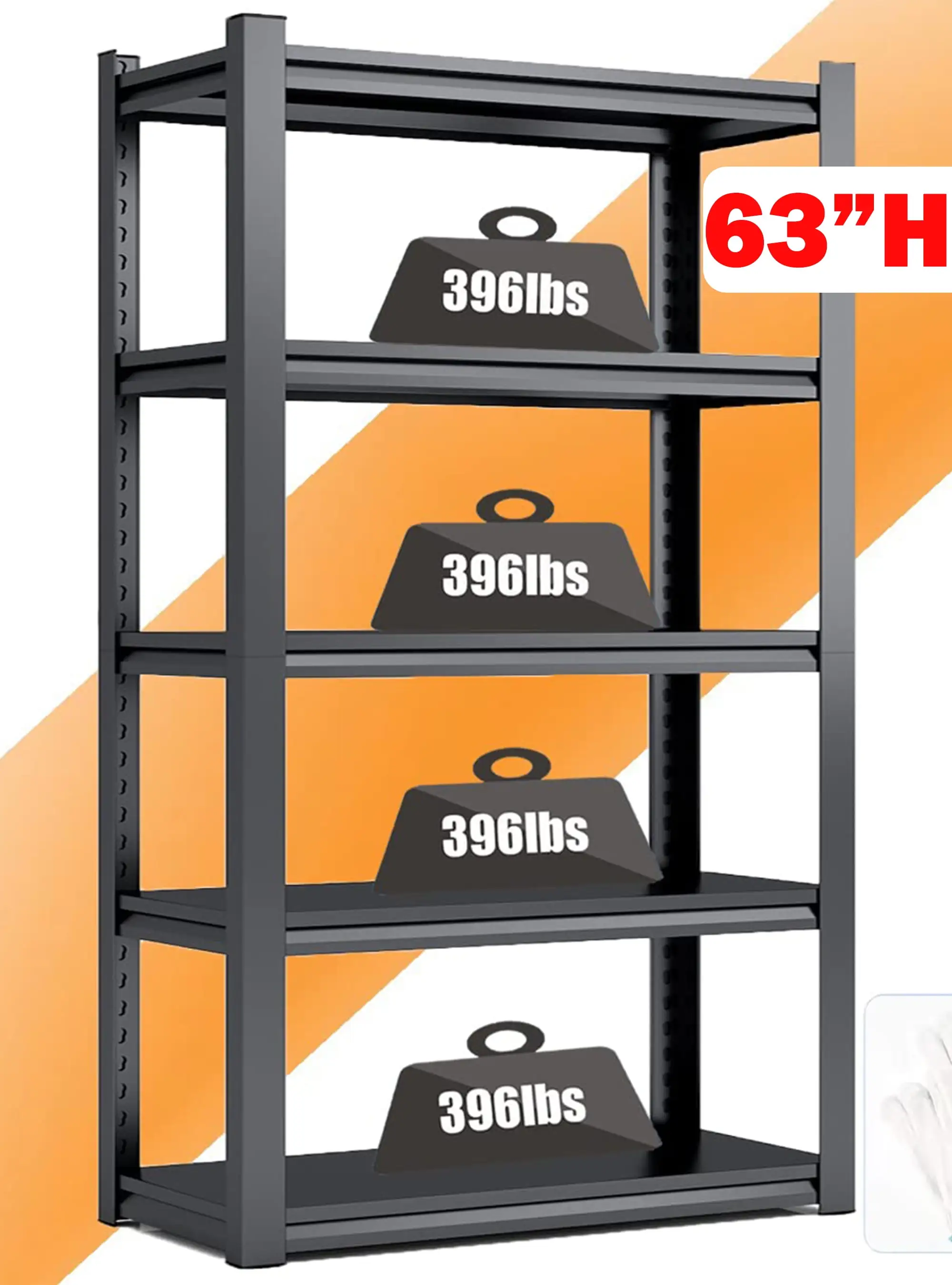 Leariso 63H Heavy Duty 5 Tier Metal Shelving Unit Garage Shelf Industrial Shelving Storage Rack for Garage 2000lbs Capacity