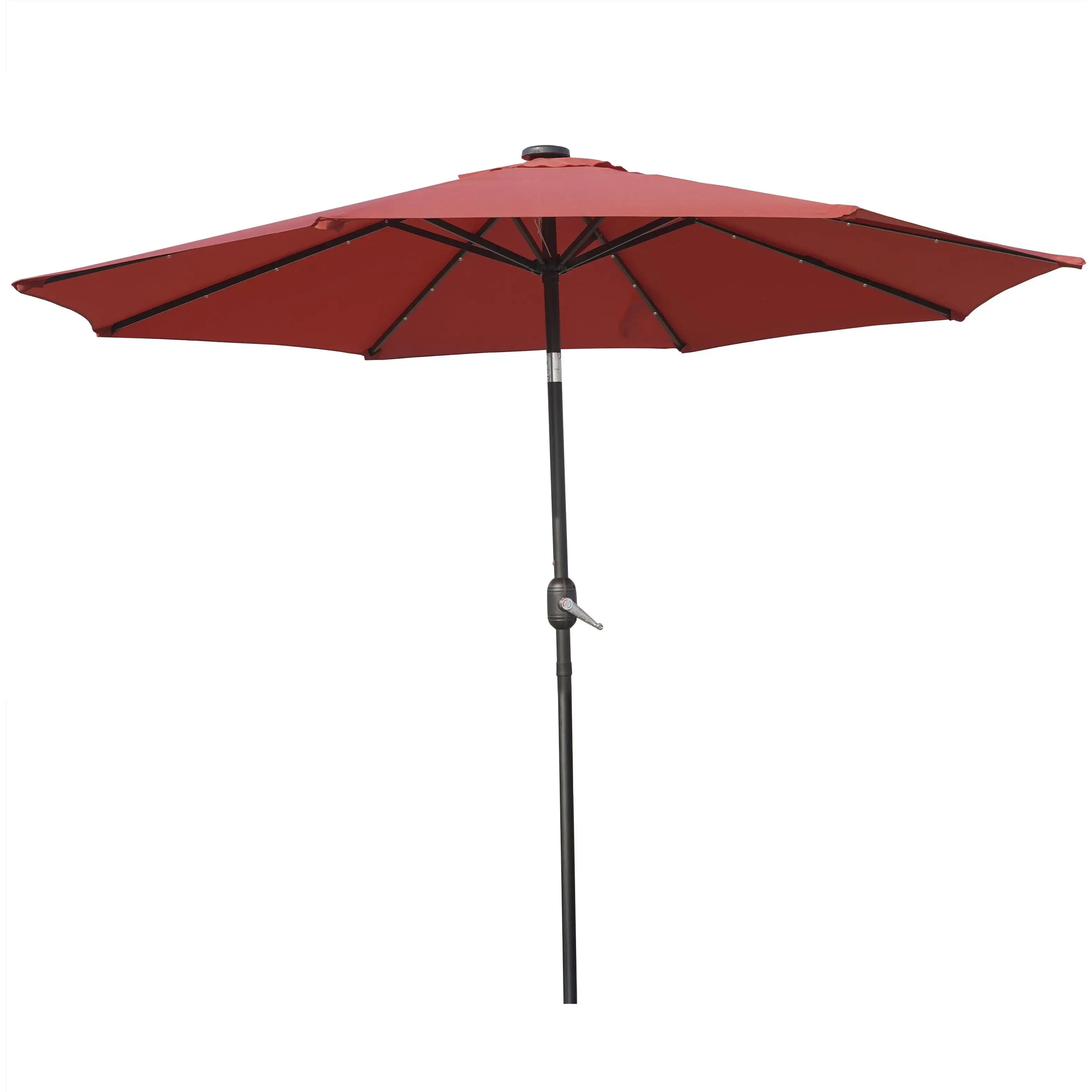 LeisureMod Sierra 9 ft Patio Tilt & Crank Market Umbrella With Solar LED Red