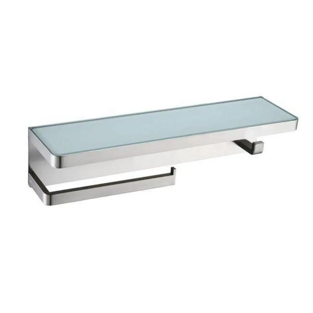 Lexora Home Bagno Bianca Stainless Steel Shelf with Bar and Hook in Nickel