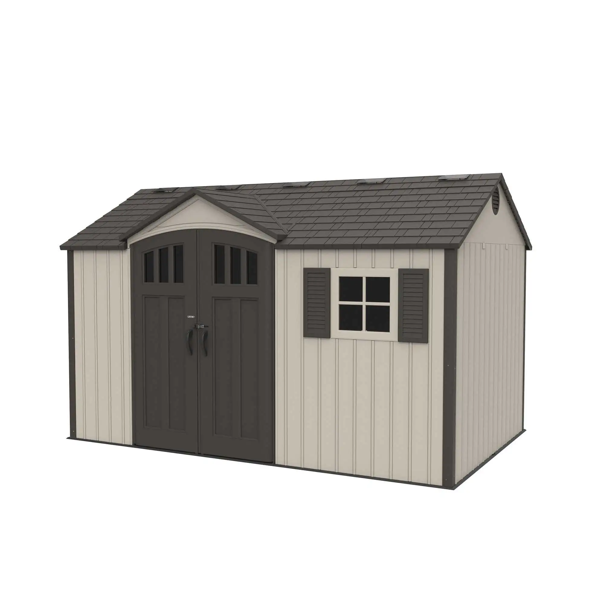 Lifetime Polyethylene Storage Shed. 90 sq ft.. 12.5 ft. x 8 ft. x 8 ft.. Tan/Brown (60223)