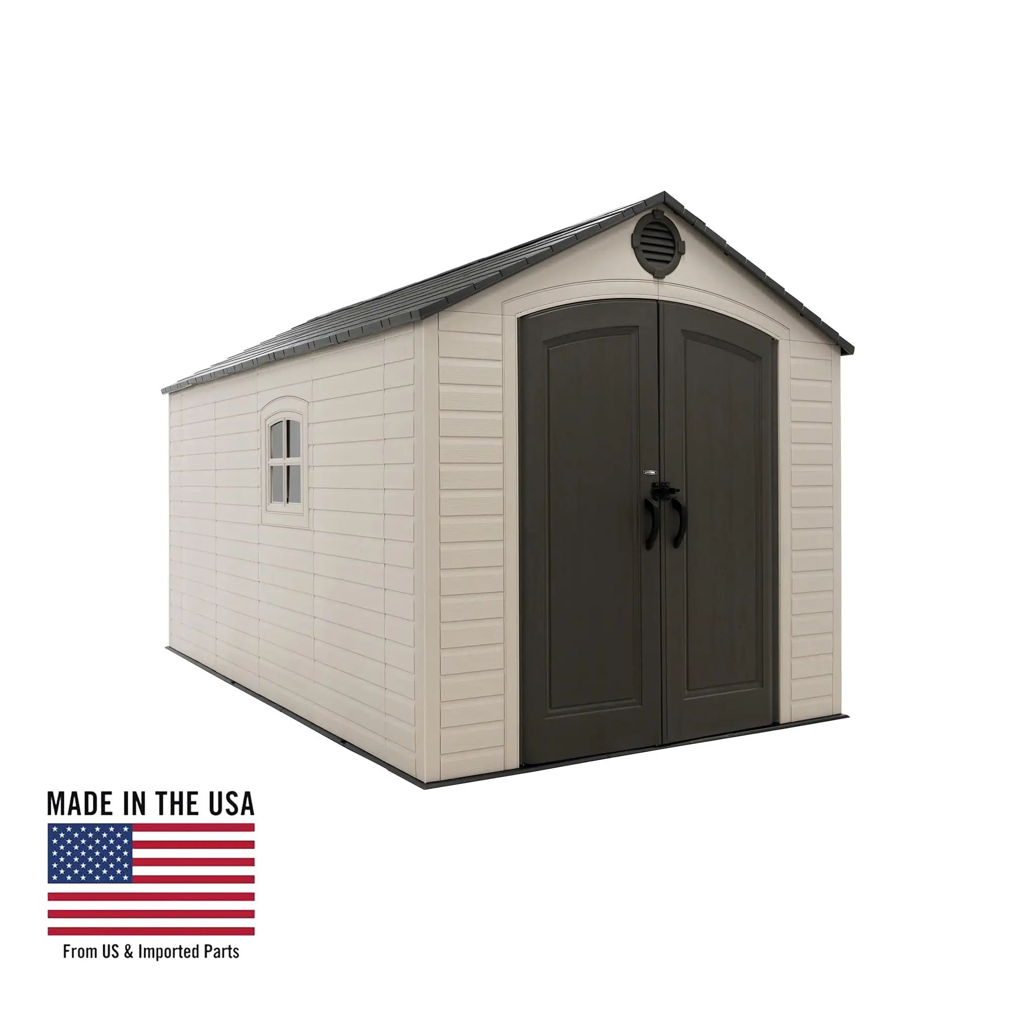 Lifetime Polyethylene Storage Shed. 90 sq ft.. 8 ft. x 12.5 ft. x 8 ft.. Tan/Gray (60395)