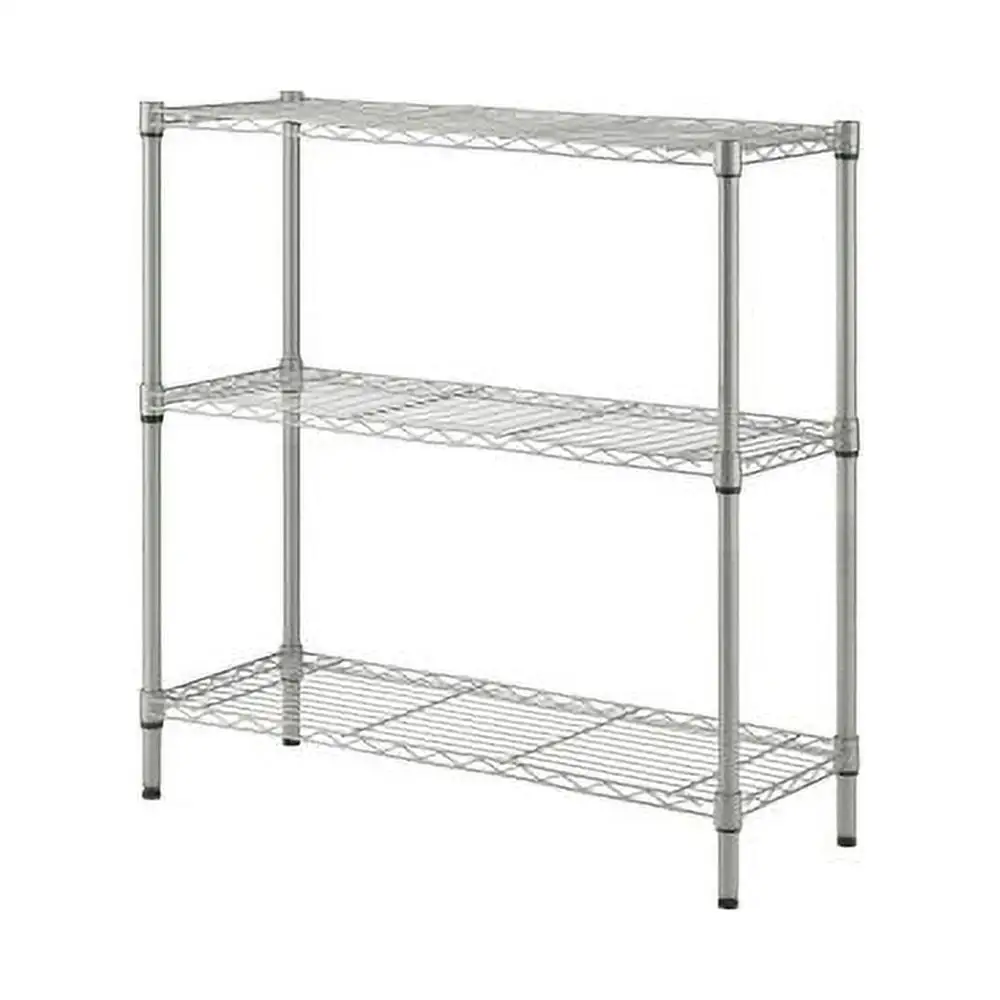 Lorell Light-Duty Wire Shelving 3 Tier(s) - 36 Height x 36 Width x 14 Depth - Floor - Silver - Plastic. Metal. Steel - 1Each