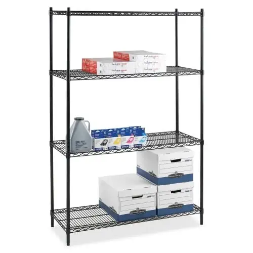 Lorell Starter Shelving Unit 48 x 24 x 72 - 4 x Shelf(ves) - 4000 lb Load Capacity - Black - Steel