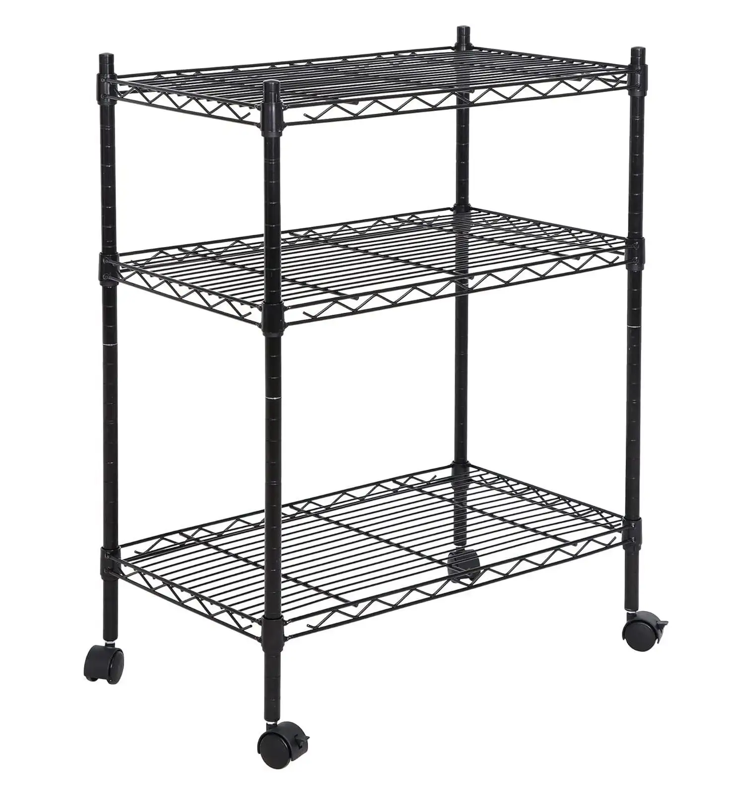 Lwory 3-Tier Adjustable Shelving Unit. -Grade Steel Wire Shelving Rack with 3 Wheels. Heavy Duty Storage Chrome Shelves for Garage. Kitchen. Living Room. 24 W x 14 D x 32.75 H. Black