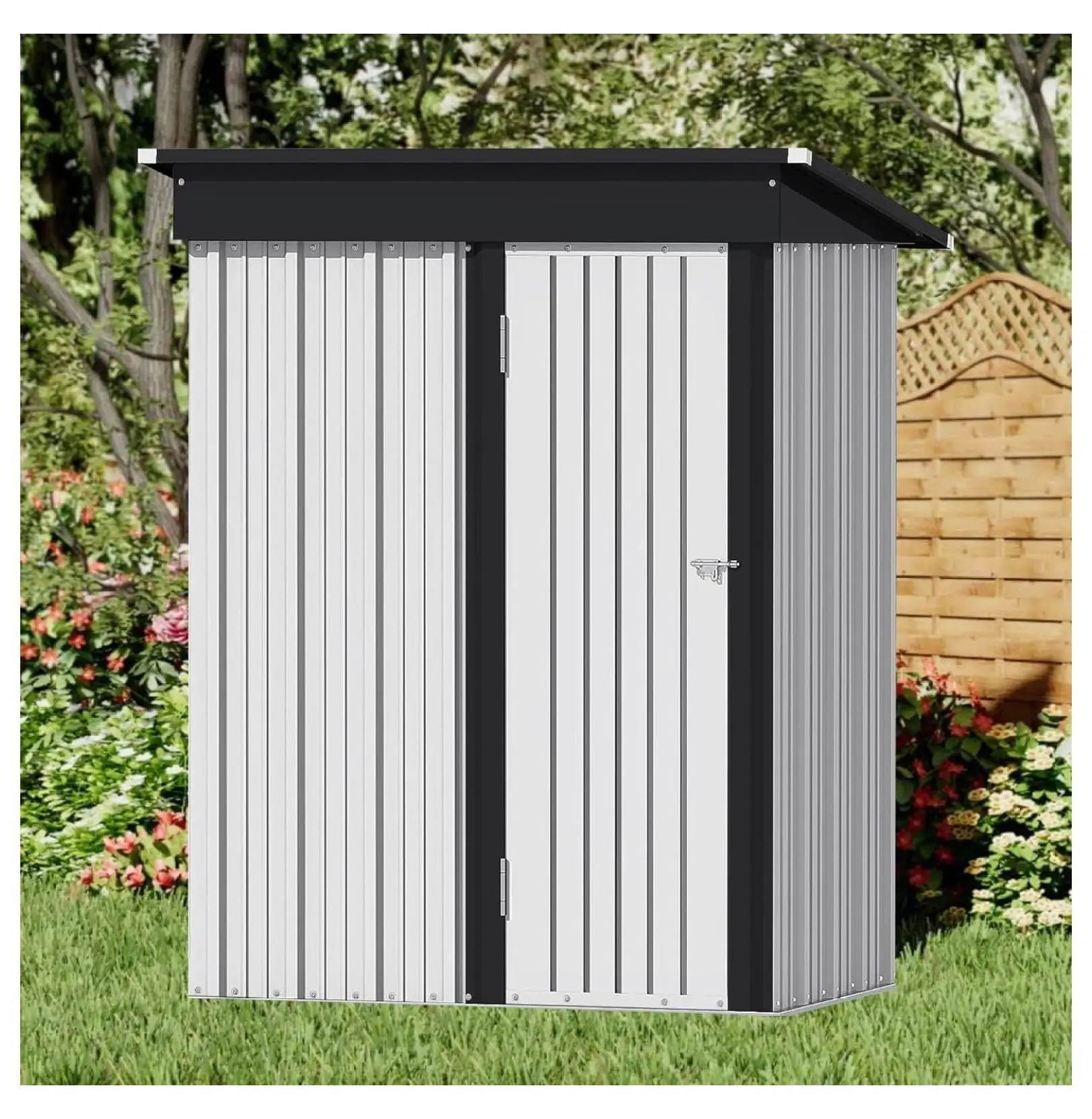 Lwory Outdoor Storage Shed 5X3 FT Small Outside Sheds & Outdoor Storage Anti-Corrosion Metal Shed Waterproof Outdoor Storage Cabinet with Door & Lock for Backyard Patio Lawn (White)