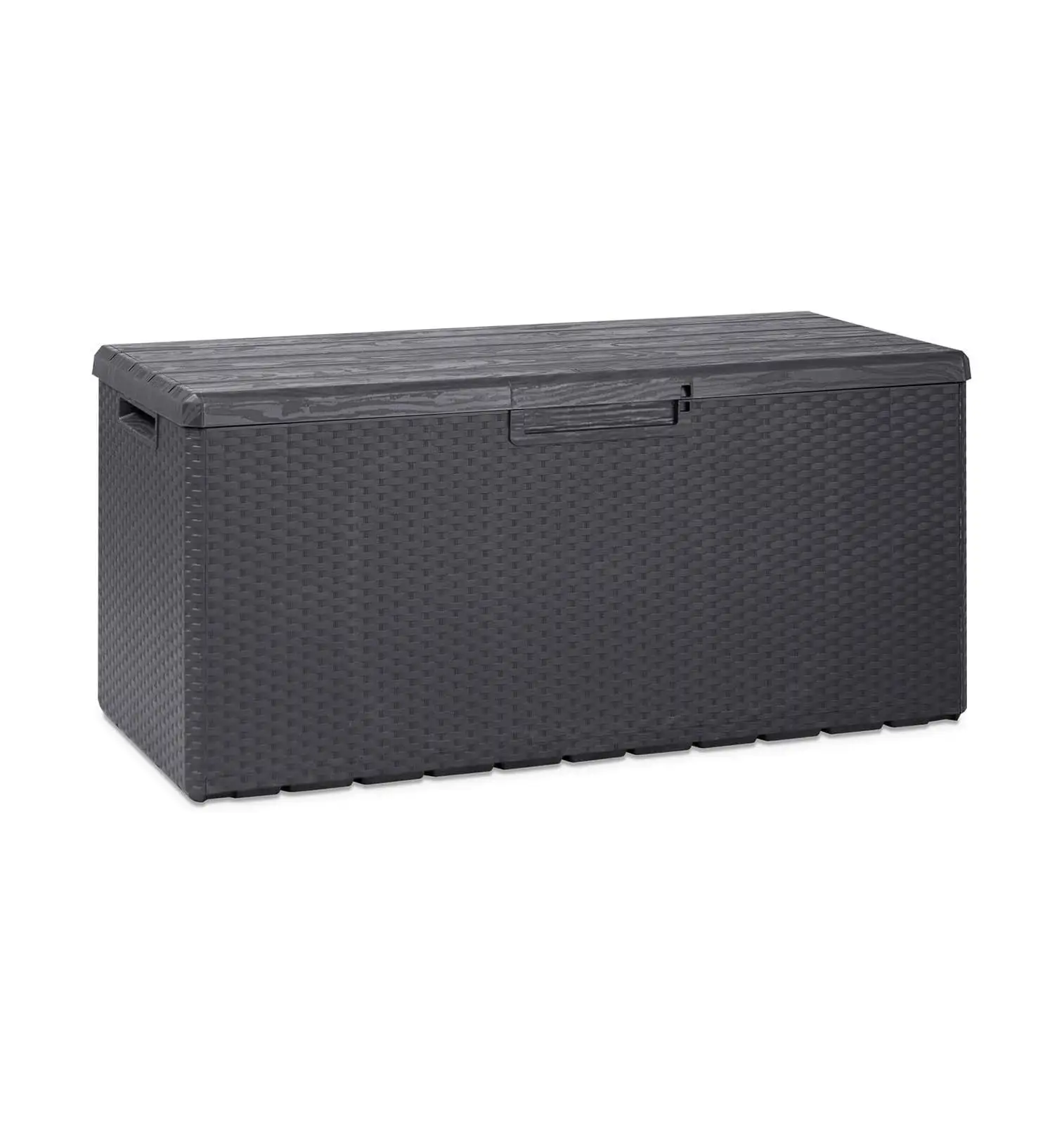 Lwory Z175E097 Portofino Weather Resistant Heavy Duty 90 Gallon Novel Resin Outdoor Storage Deck Box w/Lockable Lid & 450 Pound Weight Capacity. Gray