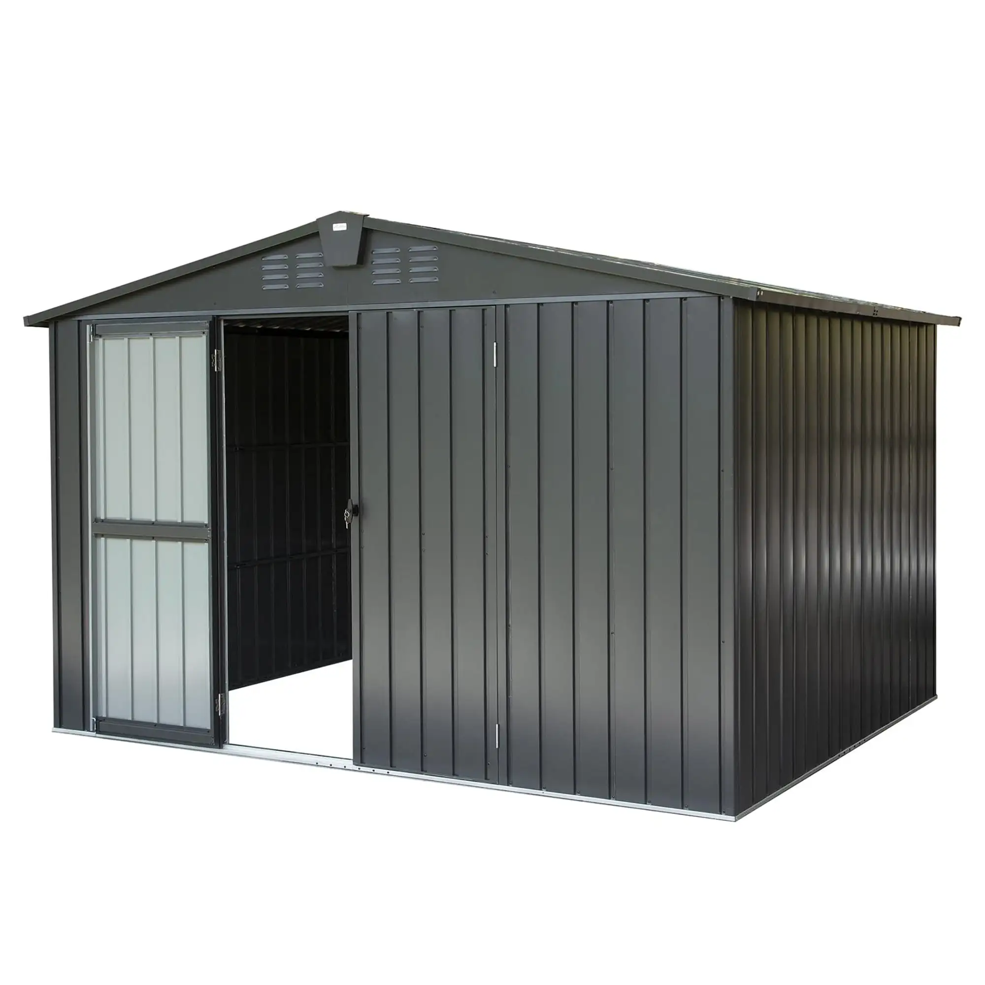 M optimized 10'x8' Outdoor Metal Storage Shed. Large Galvanized Steel Garden Shed with Lockable Double Door Outdoor Tool Storage House for Backyard Lawn