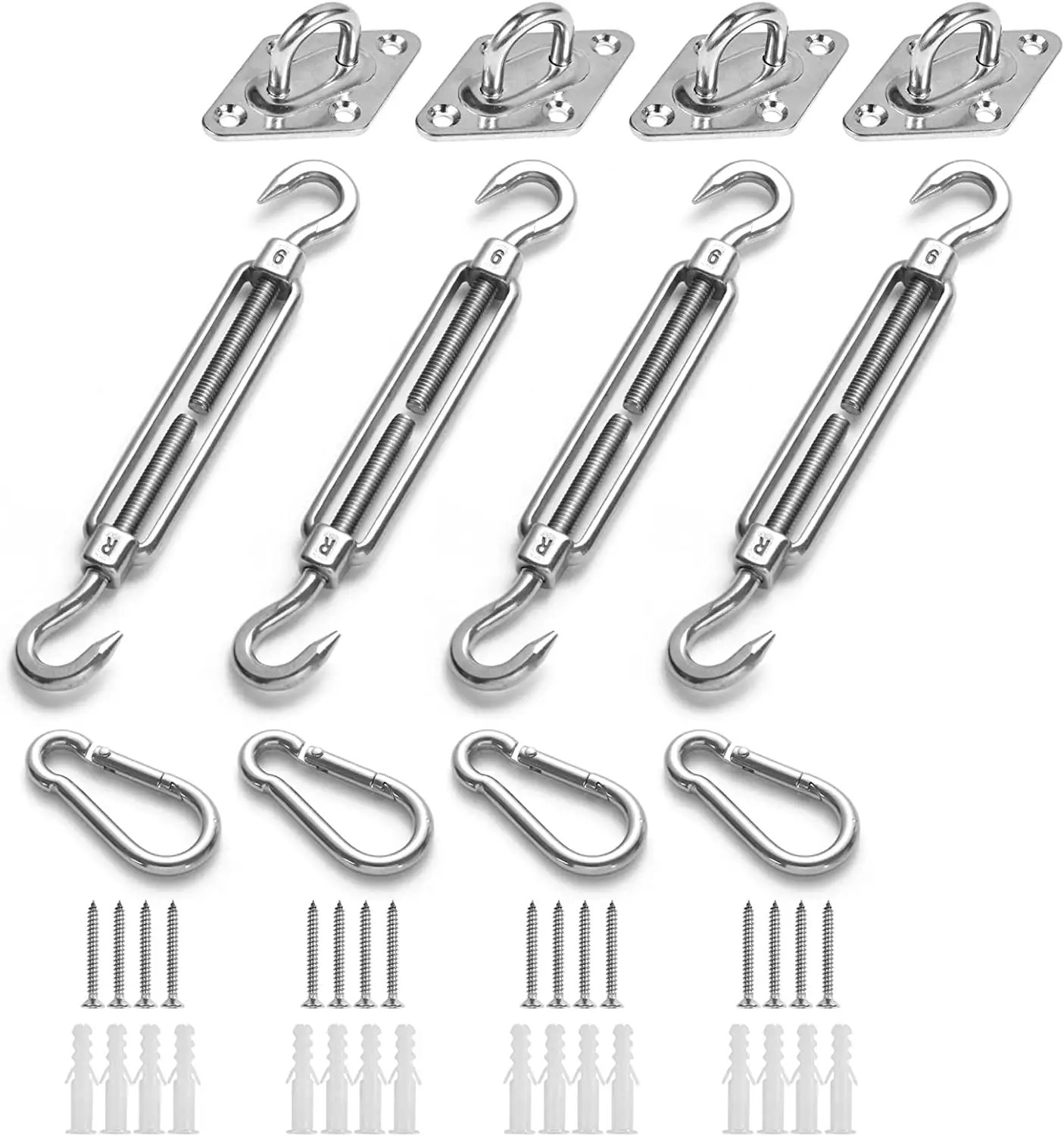 M6 Awning Attachment Set. Heavy Duty Sun Shade Sail Stainless Steel Hardware Kit for Garden Triangle and Square. Rectangle. Sun Shade Sail Fixing Accessories