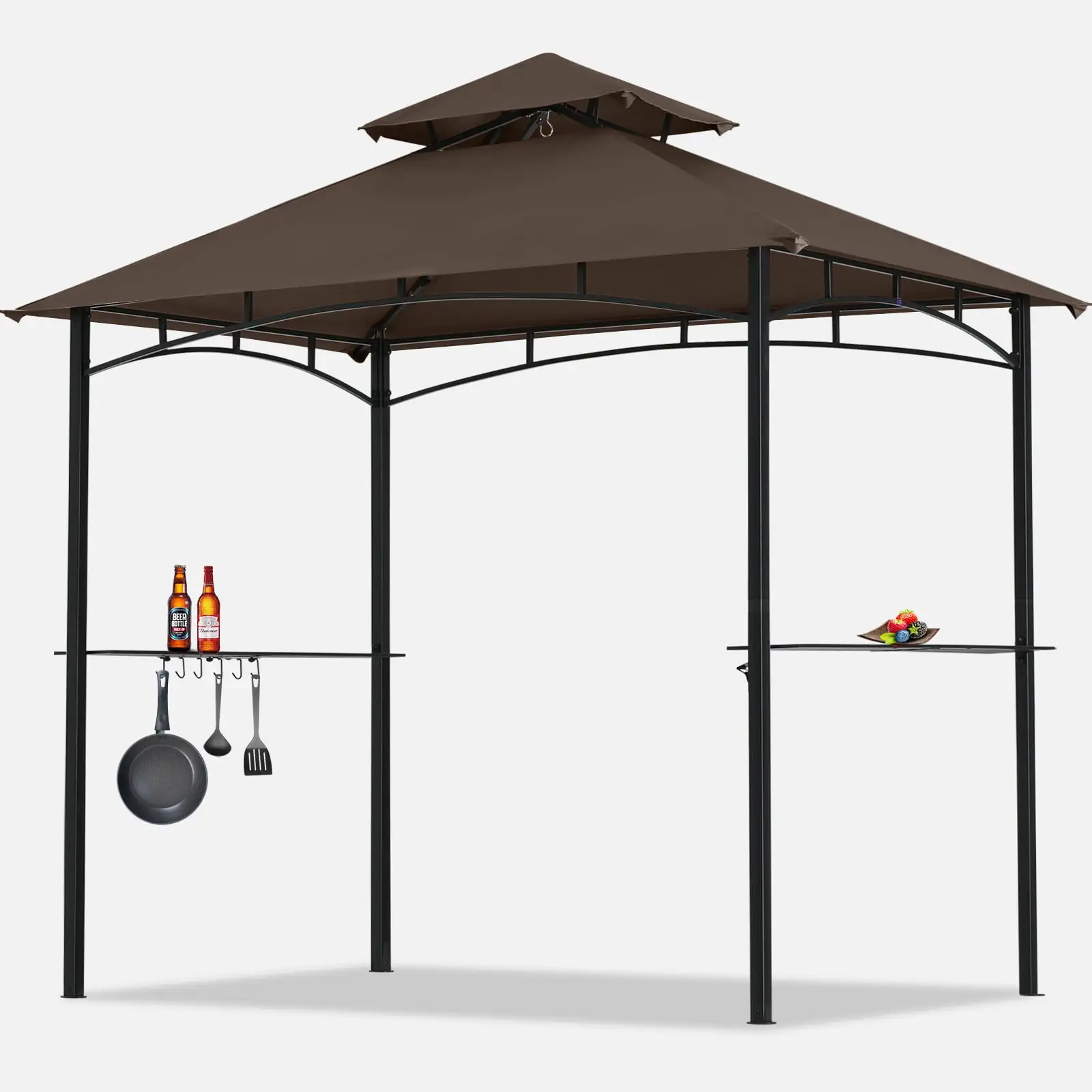 MASTERCANOPY 8' x 5' Grill Gazebo Canopy Outdoor Patio Backyard BBQ with 2 LED Lights. Brown