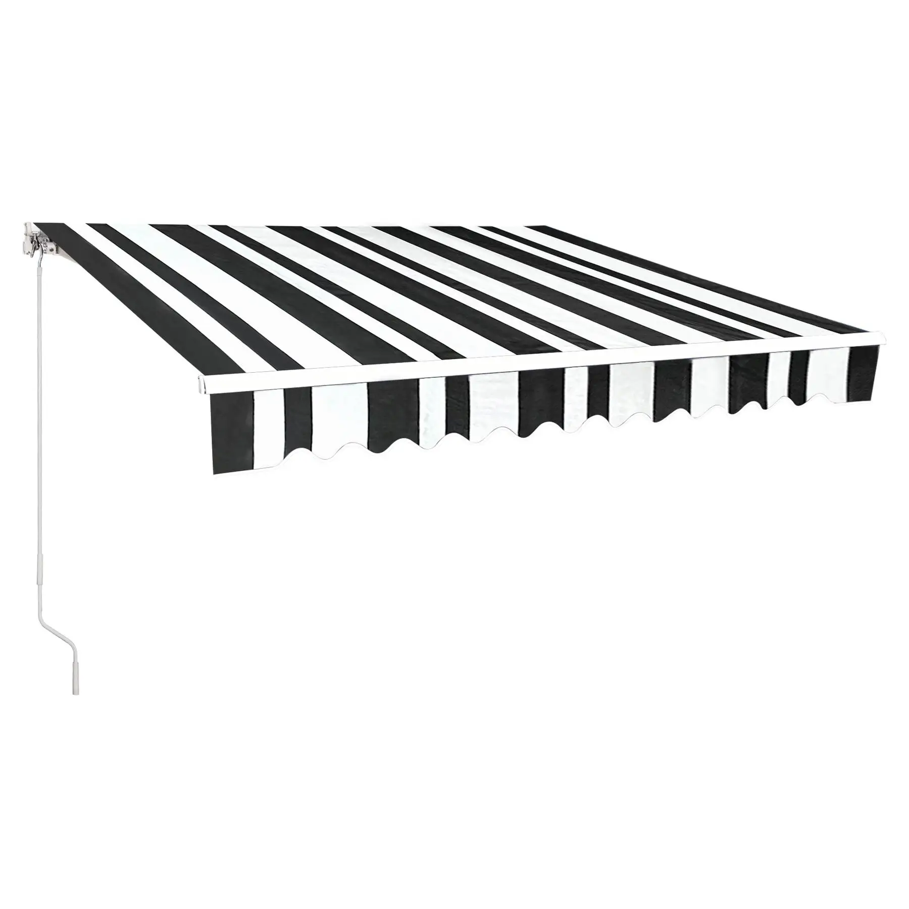 MCombo 13x8 FT Manual Retractable Patio Awning with Polyester Canopy. 1308 White with Black Stripes