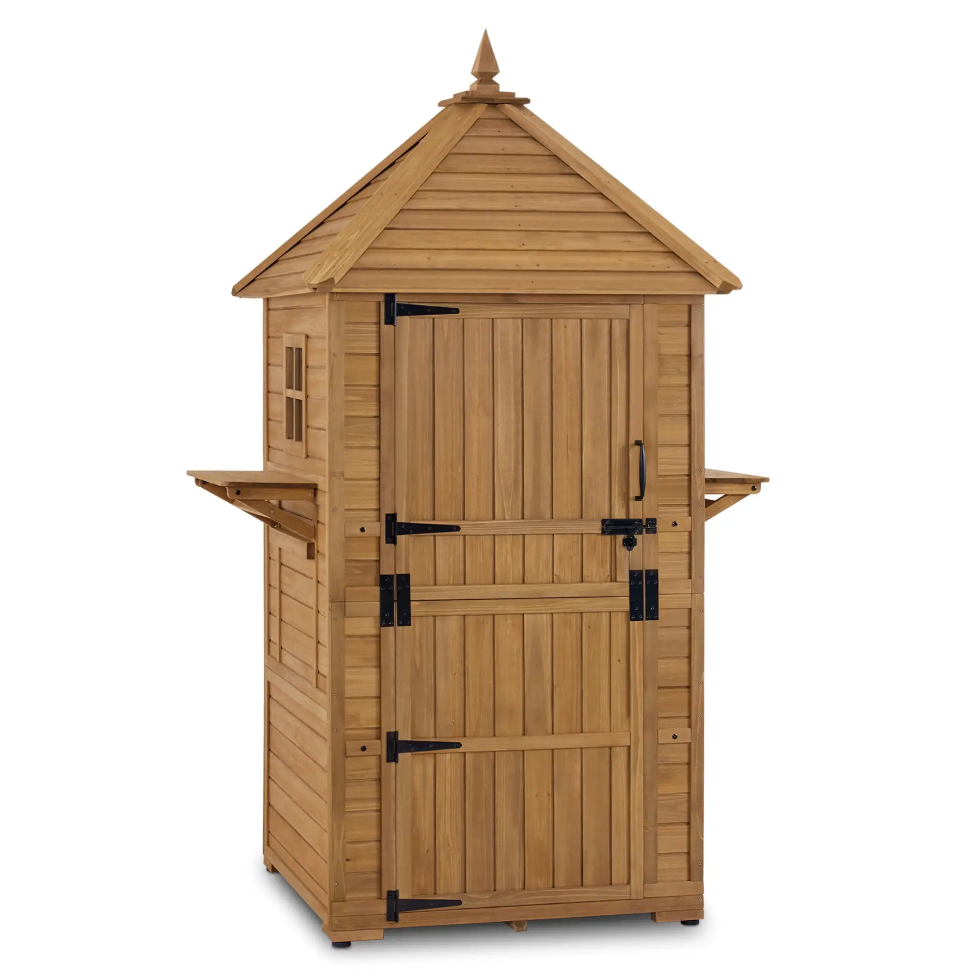 MCombo Large Storage Shed with Lockable Door and 6 Shelves. Outside Tall Tool Wooden Cabinet with Double Foldable Tables for Patio Yard Lawn 2645