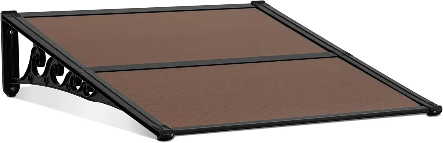 MCombo Window Awnings 40'' x 40''. Polycarbonate Awnings for Doors. Outdoor Patio Canopy Cover AW404(Brown Board+Black Bracket+ Black Fixing Bar)