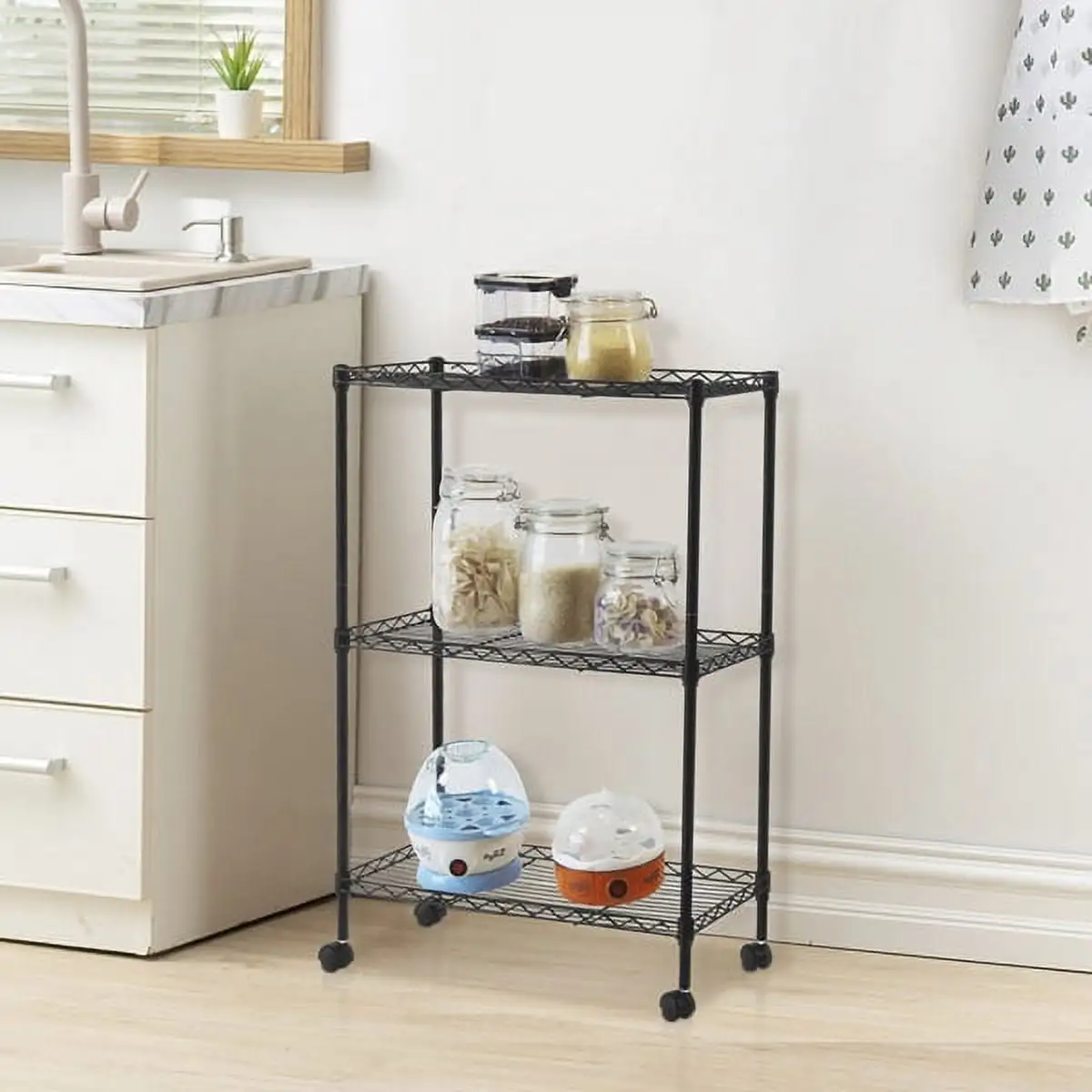 MINKUROW Chrome 3-Tier Shelving All-Purpose Utility Cart.Adjustable.Heavy Duty Storage Shelving Unit