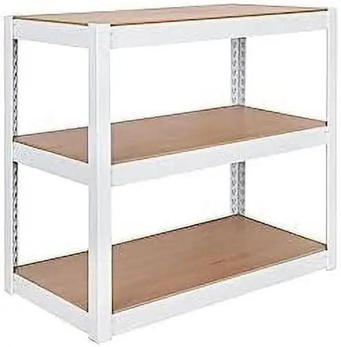 MJGXCBO KEPSUUL Heavy Duty 4 Customizable Adjustable Tier Modular Tall Metal Shelving and Multipurpose Bookcase Shelving for Garage Kitchen Closet Bedroom u2013 White