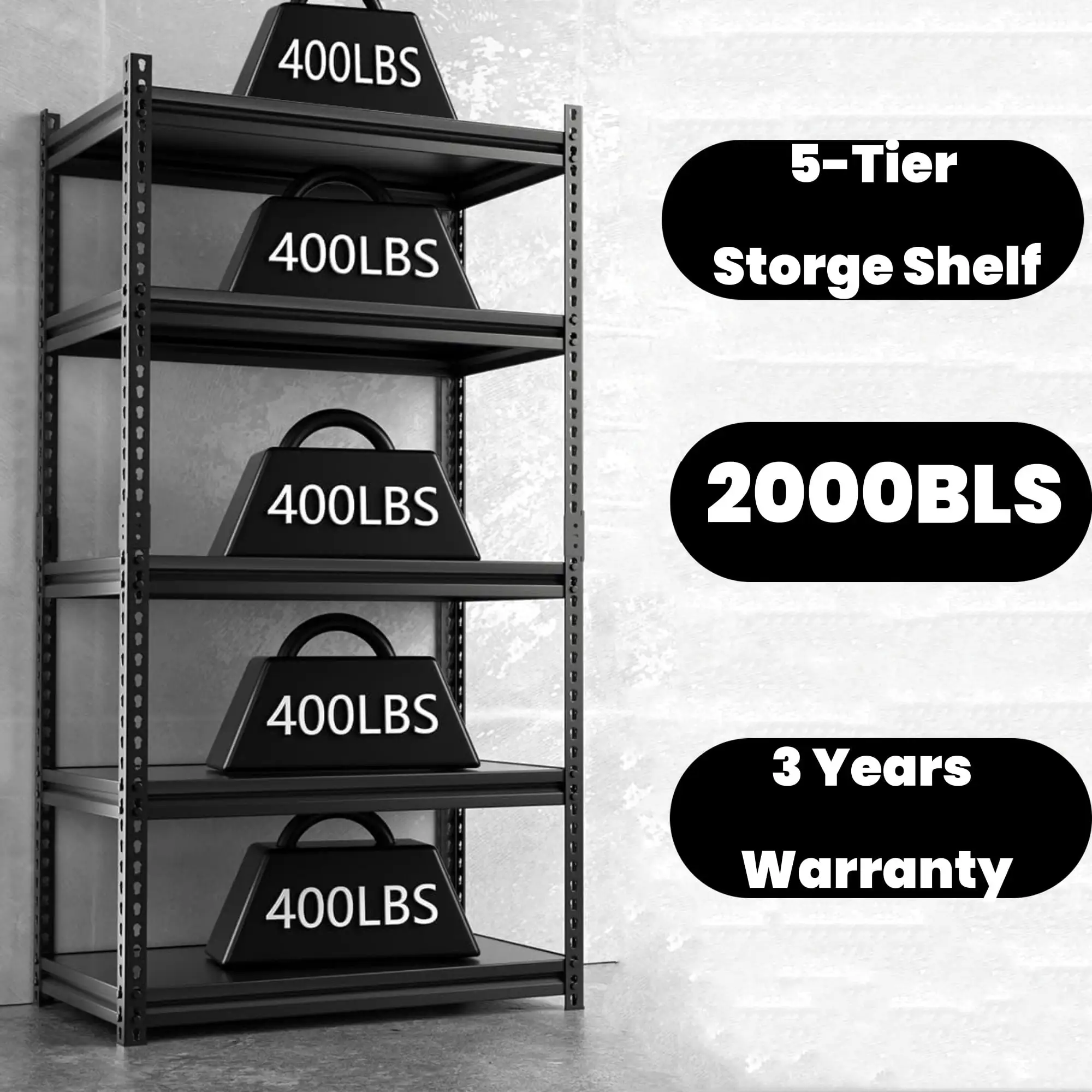 MOPHOTO 5-Tier Storage Shelf 2000 LBS Capacity. Adjustable Heavy Duty Storage Rack. Metal Garage Shelf for Warehouse Basement . 36 W x 16 D x 72 H. 1 Pack