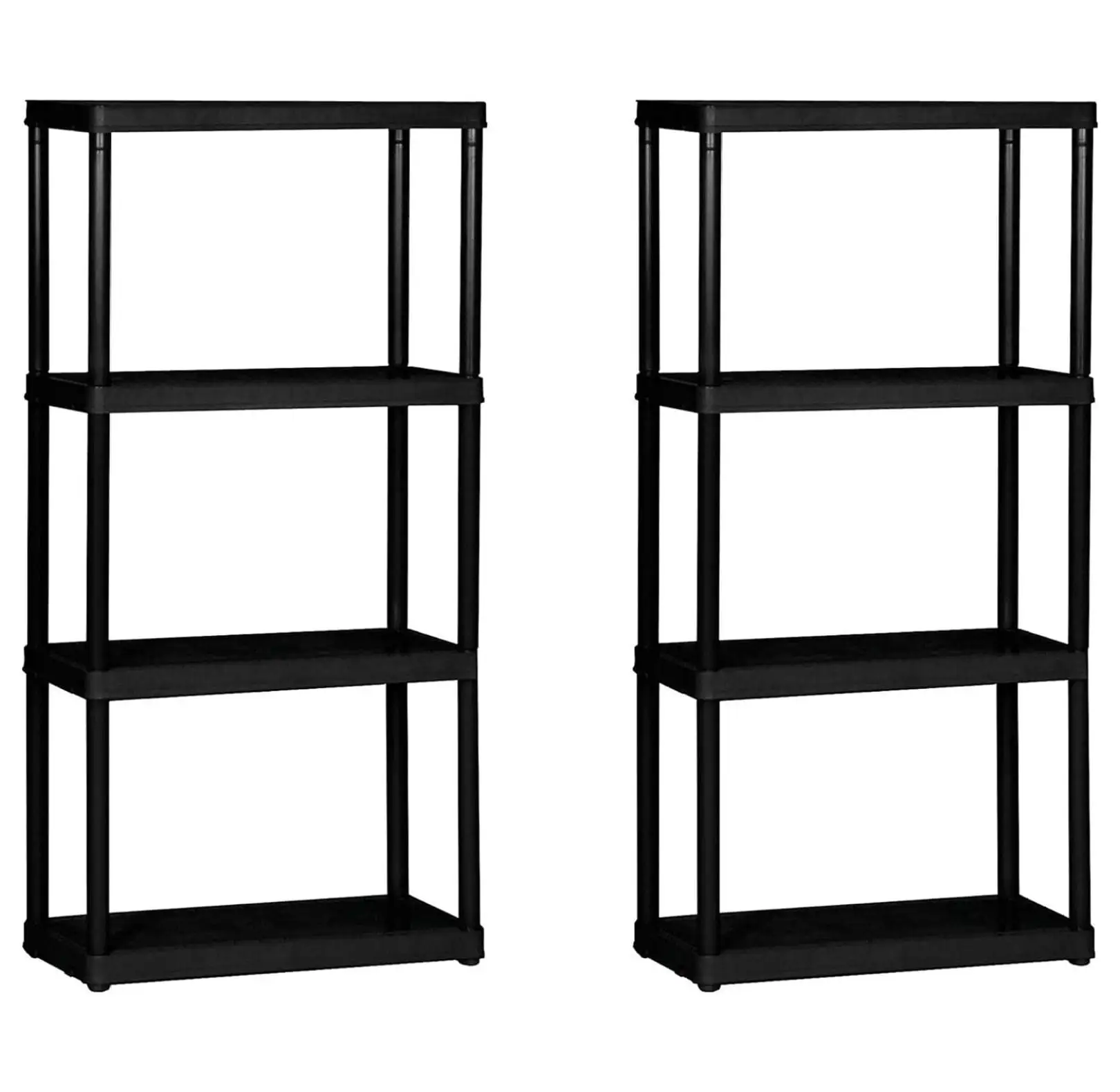 MOWENTA Multipurpose 4-Shelf Fixed Height Solid Plastic Resin Storage Unit for Indoor and Outdoor Home or Office Organization. Black (2 Pack)