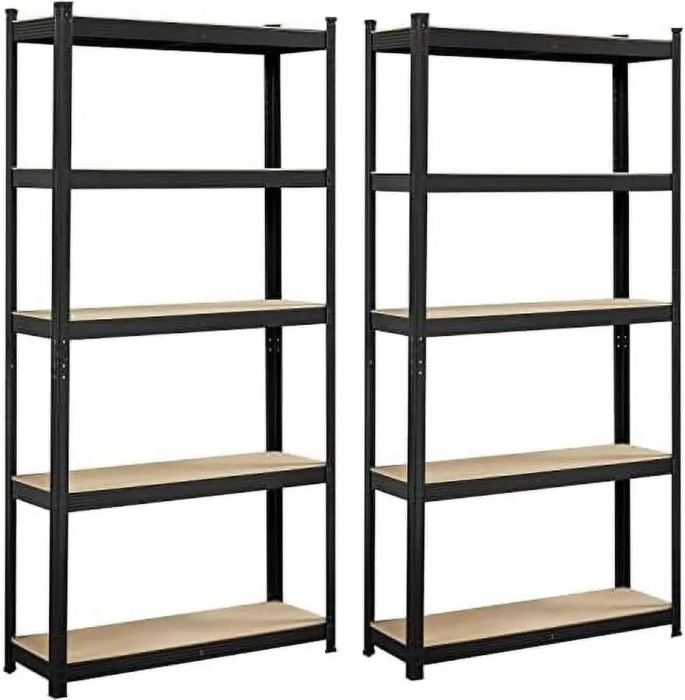 MQLIFEBOOM 2PCS Shelves 5 Tier Adjustable Metal Shelving Unit Utility Shelves Garage Racks for Warehouse Garage Pantry Kitchen- Black 35.5 x 12 x 71 Inch