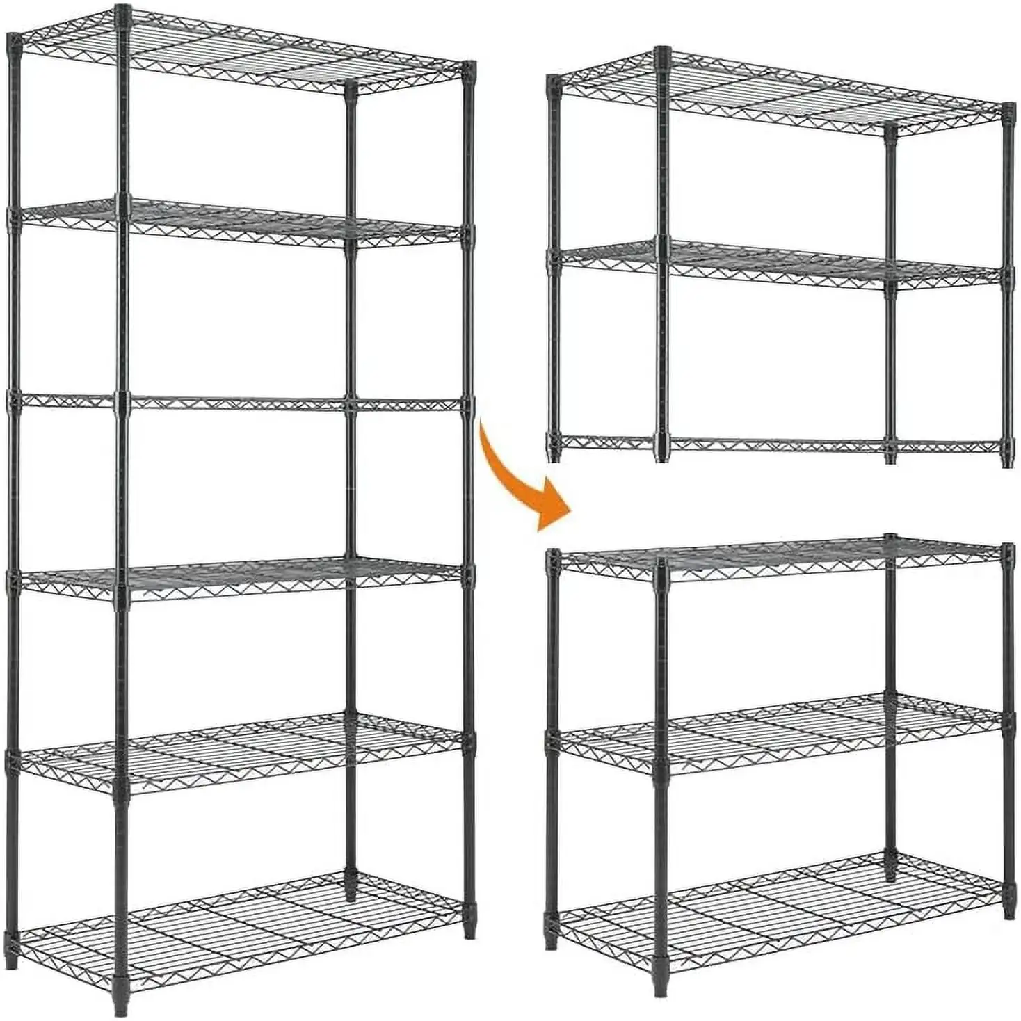 MQLIFEBOOM Chrome 6- Shelving Unit Changeable into 2 of 3- Units Adjustable Heavy Duty Steel Wire Shelves 350 lbs Loading Capacity Per (71.5u201D H 36u201D W 16u201D D)