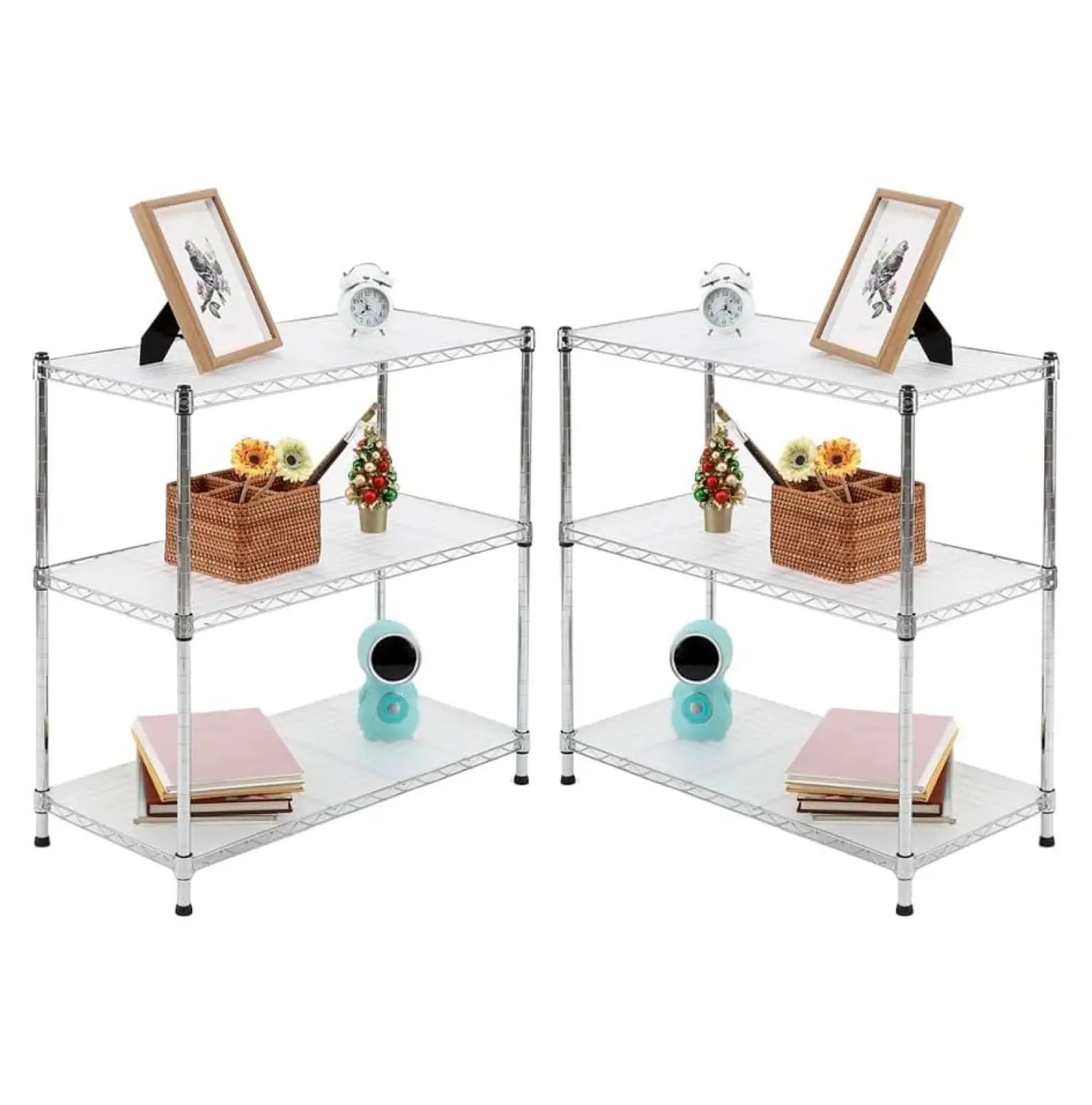 MYXIO 2-Pack Chrome 3-Shelf Shelving Unit with 3-Shelf Liners. Adjustable Rack. Steel Wire Shelves. Shelving Units and Storage for Kitchen and Garage (30W x 14D x 30H)