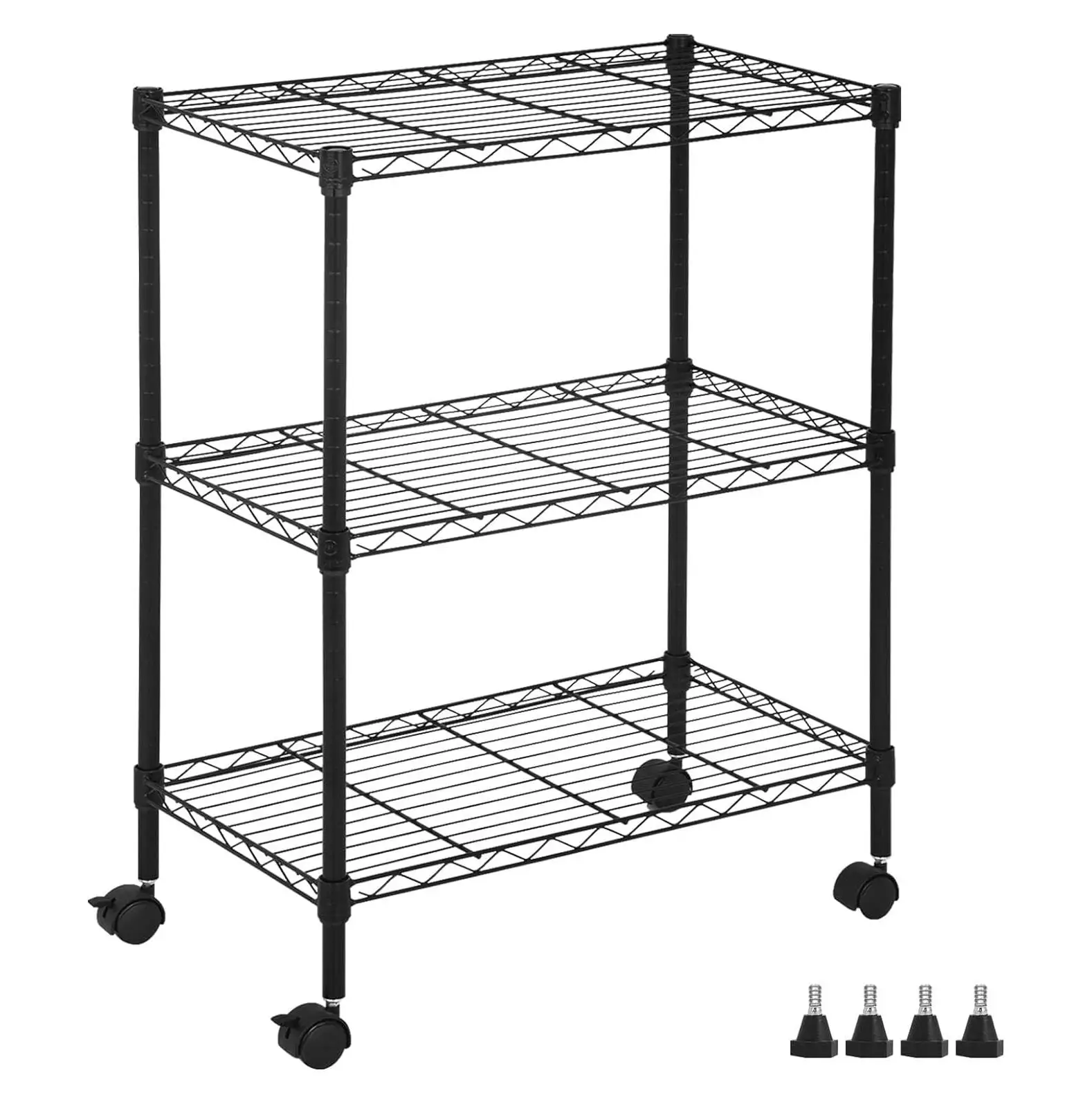 MYXIO Wire Shelving 32 H x 23W x 13D Storage Shelf with Wheels Adjustable 3 Tier Metal Shelves Unit for Small Places Kitchen Storage Rack Shelf Organizer. 450Lbs Capacity. Black