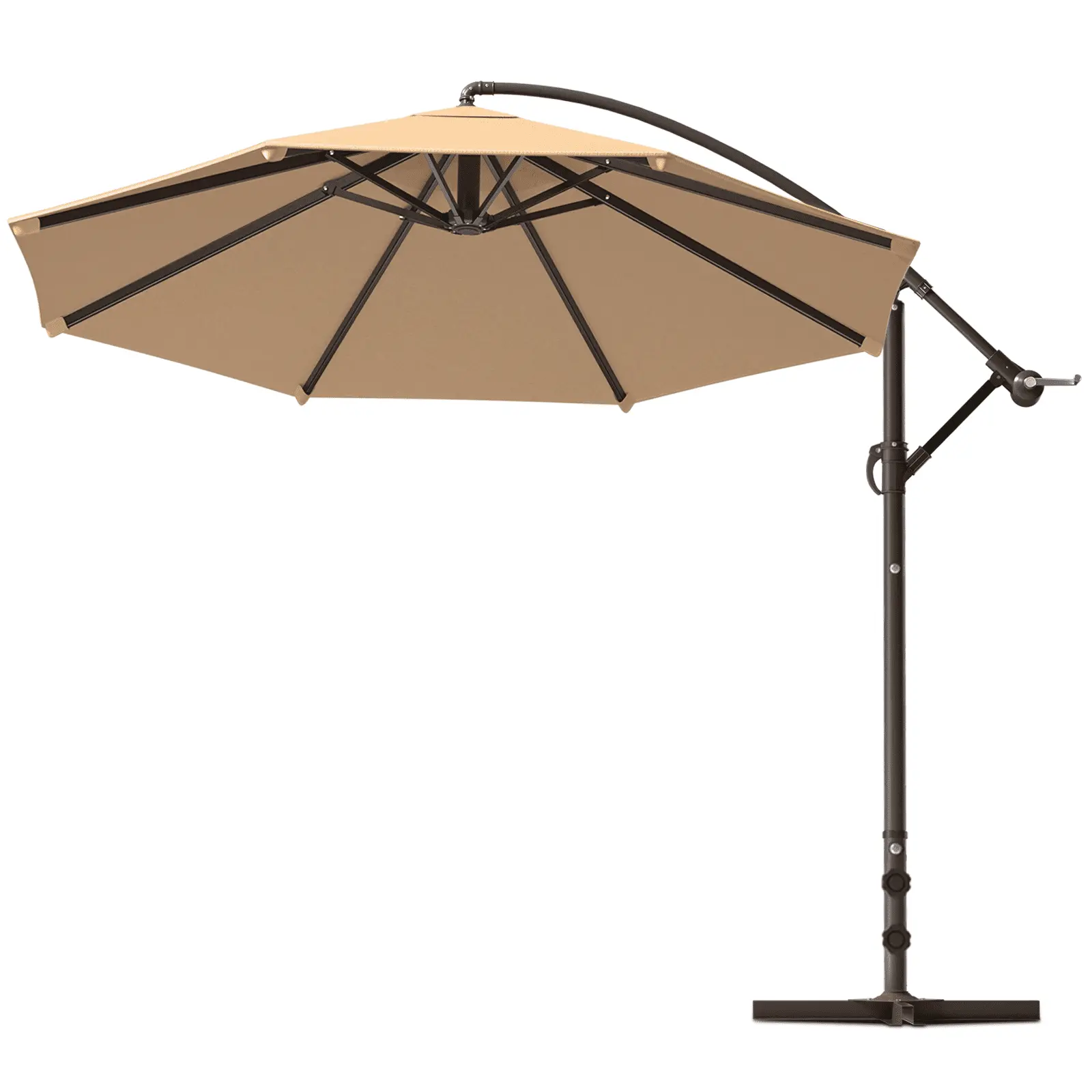 Magshion 8.5 FT Cantilever Patio Umbrella with 8 Ribs. Offset Outdoor Hanging Market Umbrella with Tilting System & Cross Base for Deck Backyard Pool. Khaki