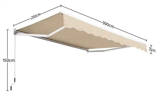 Manual Retractable Patio Awning Sun Shade Garden Shelter with Protection Coating