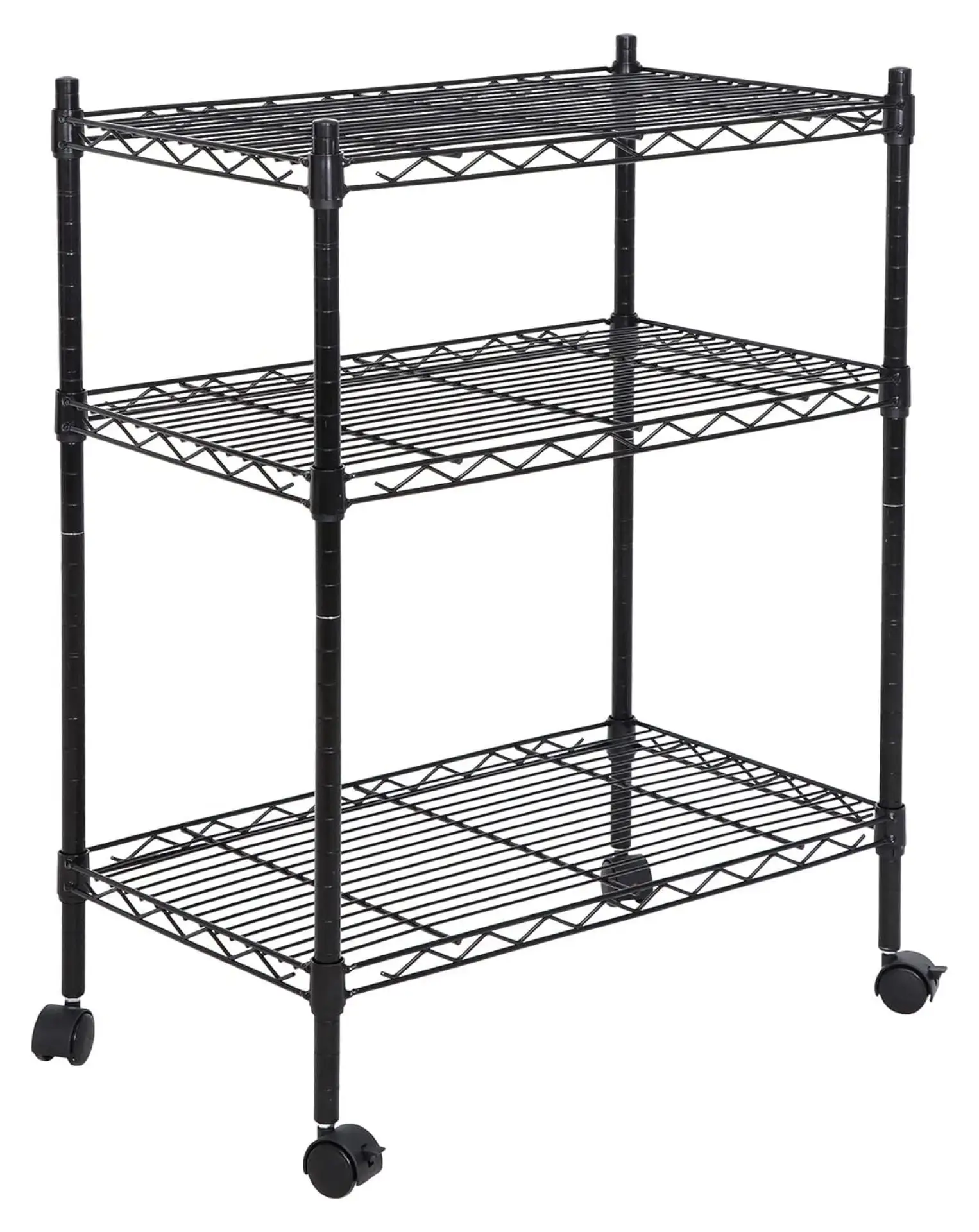 Mausahen 3-Tier Adjustable Shelving Unit. -Grade Steel Wire Shelving Rack with 3 Wheels. Heavy Duty Storage Chrome Shelves for Garage. Kitchen. Living Room. 24 W x 14 D x 32.75 H. Black