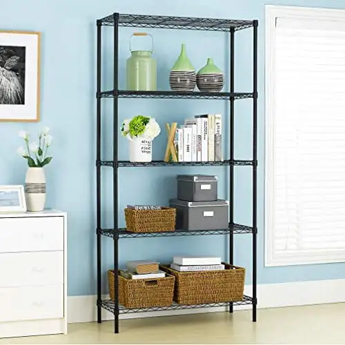 Meet perfect Adjustable 5-Shelf Shelving Unit Storage Rack Wire Shelving. Heavy Duty Freestanding Ventilated Metal Wire Rack Multipurpose Shelves Display Rack - 72 H x 36 L x 14 W-Black